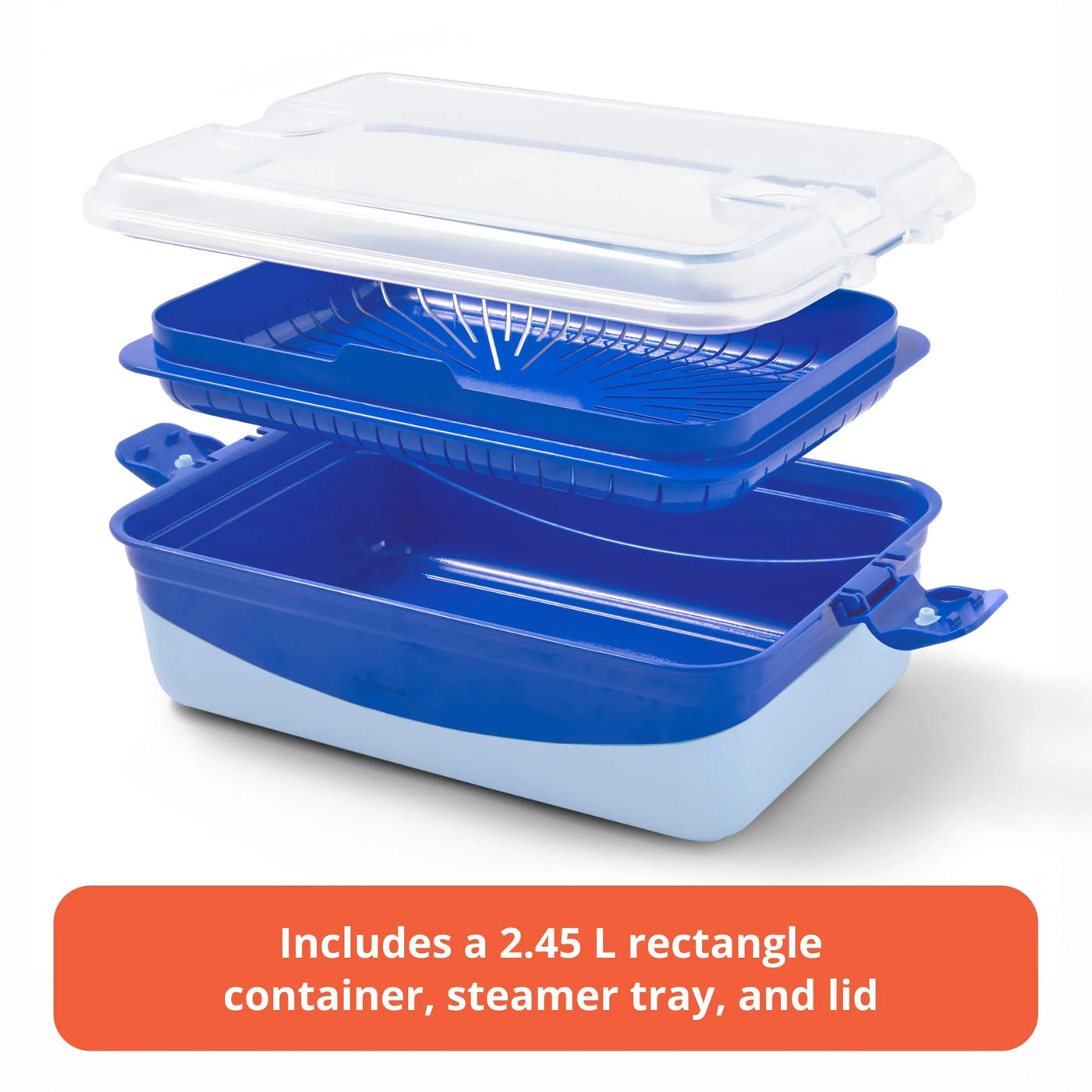 Rubbermaid Pack and Go 2.45 L Rectangle Microwaveable Container with Steamer Tray, 100% Leakproof Meal Prep Container