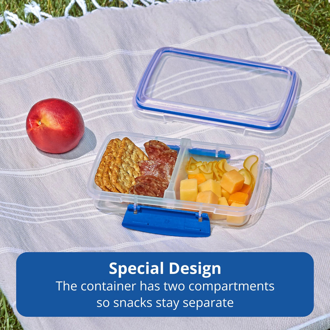 Rubbermaid Pack and Go 350 Ml Small Divided Snack Container, Meal Prep Container, with Two-compartment Design