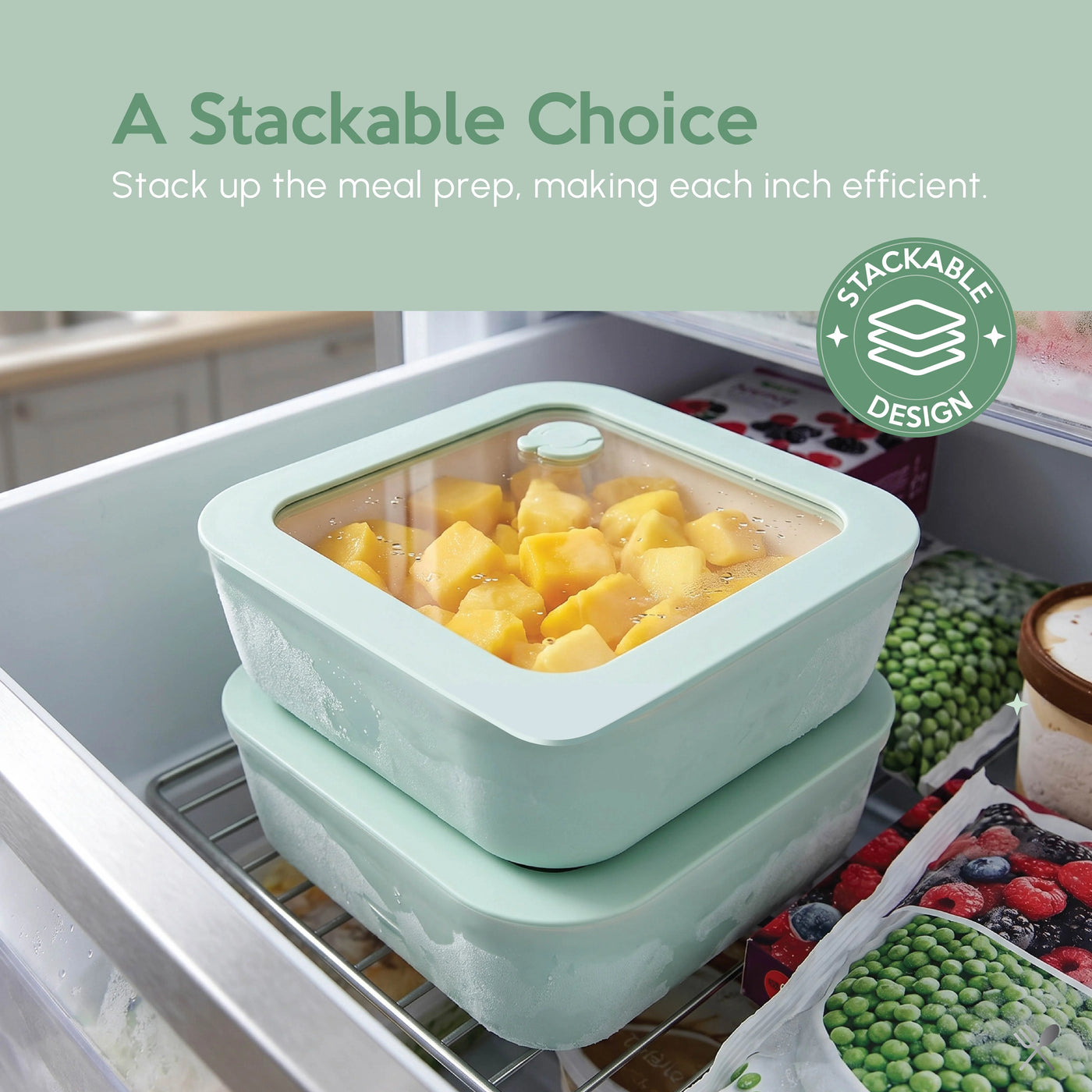 Just Cook Ceramic Glass 2.5-Cup Square Food Storage Container for Meal Prep and Leftovers, Small, for Pantry Organization