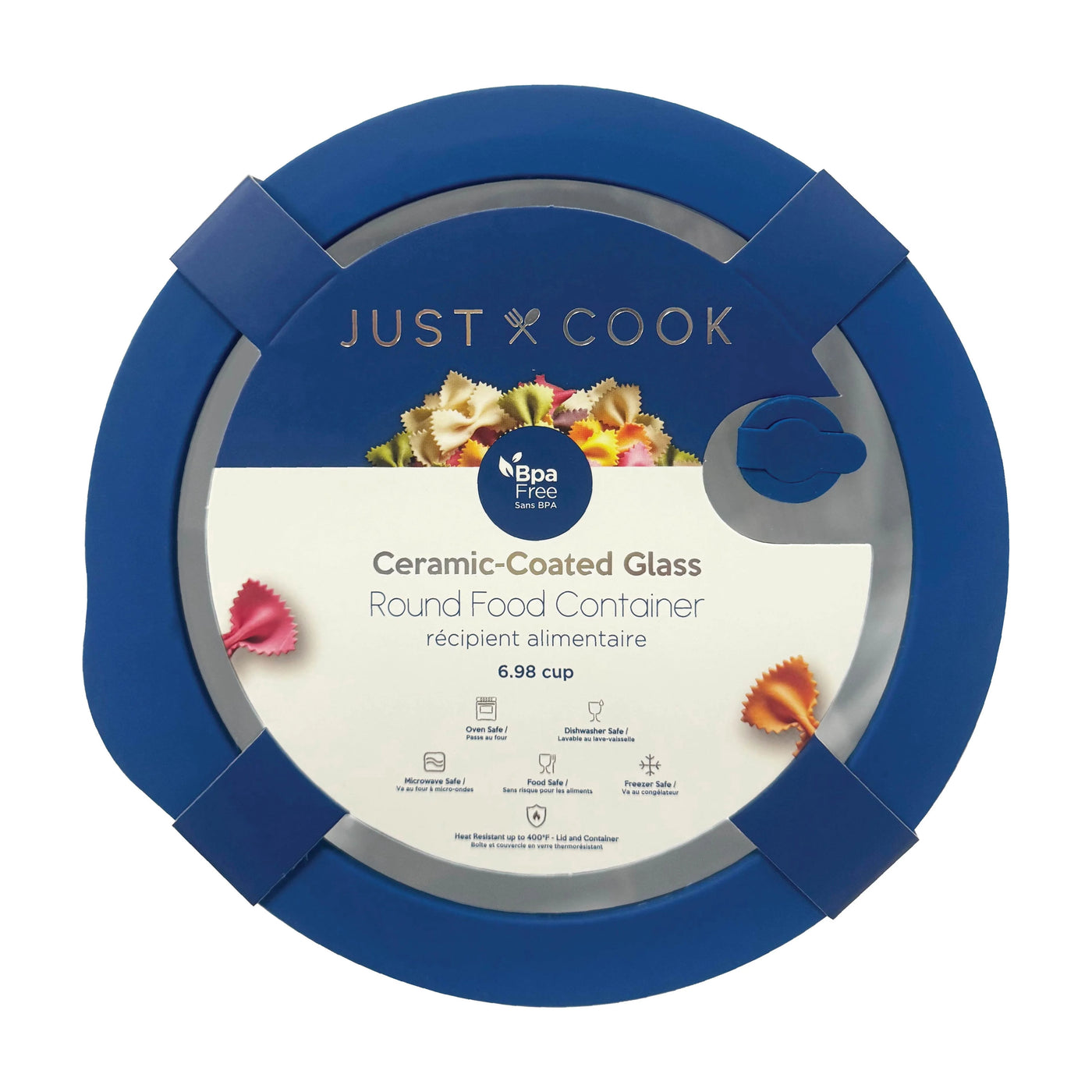 Just Cook Ceramic Glass 7-Cup Round Food Storage Container for Meal Prep and Lunches, Large, for Pantry Organization, Meal Prep and Dry Food Storage