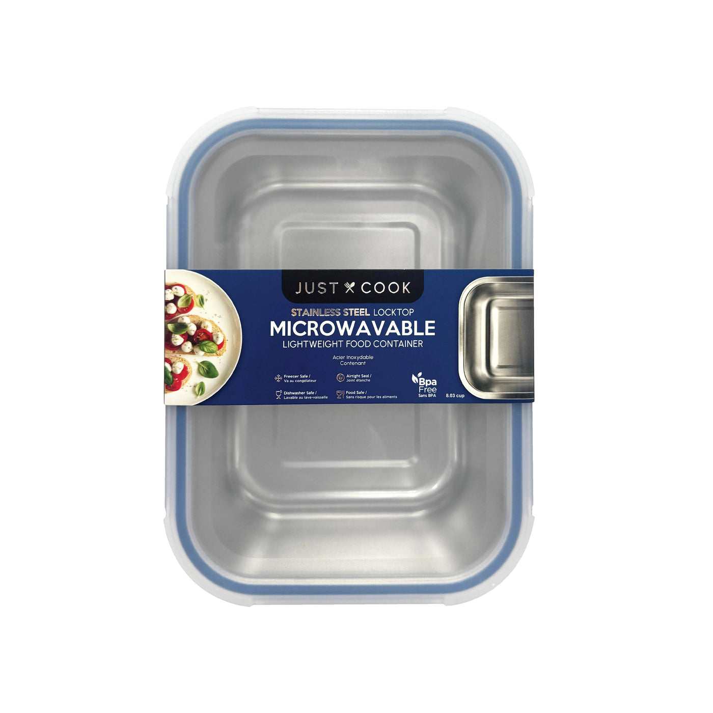 Just Cook Stainless Steel 60 Oz or 7.5 Cups Microwavable Food Storage Container for Meal Prep and Leftovers