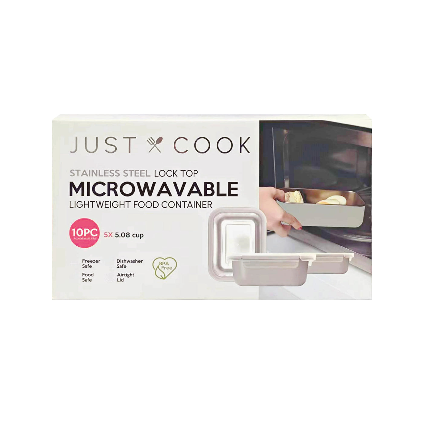 Just Cook Stainless Steel Food Storage Container Set for Meal Prep and Batch Cooking, 10-Pack, for Pantry Organization, Meal Prep and Dry Food Storage
