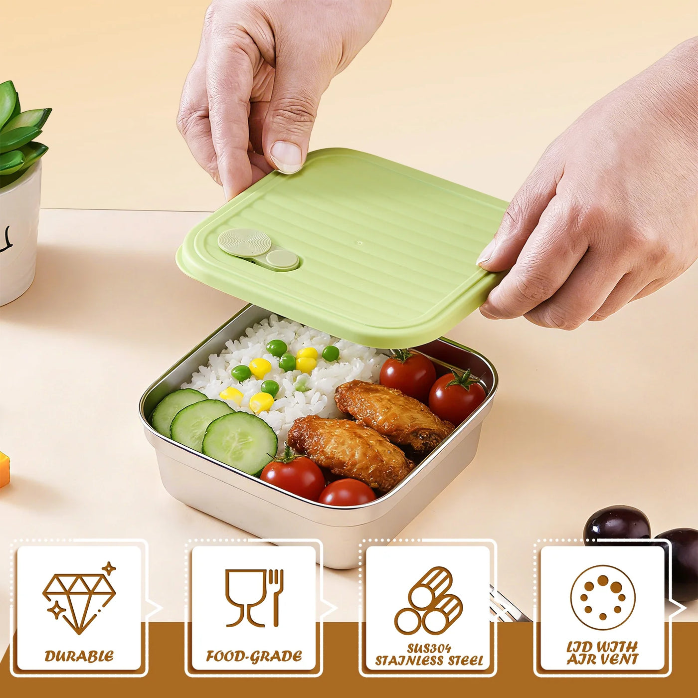 2-Pack Sandwich Containers, 20oz Stainless Steel Sandwich Box with Lids, Reusable Metal Meal Prep Lunch Boxes, BPA-FREE