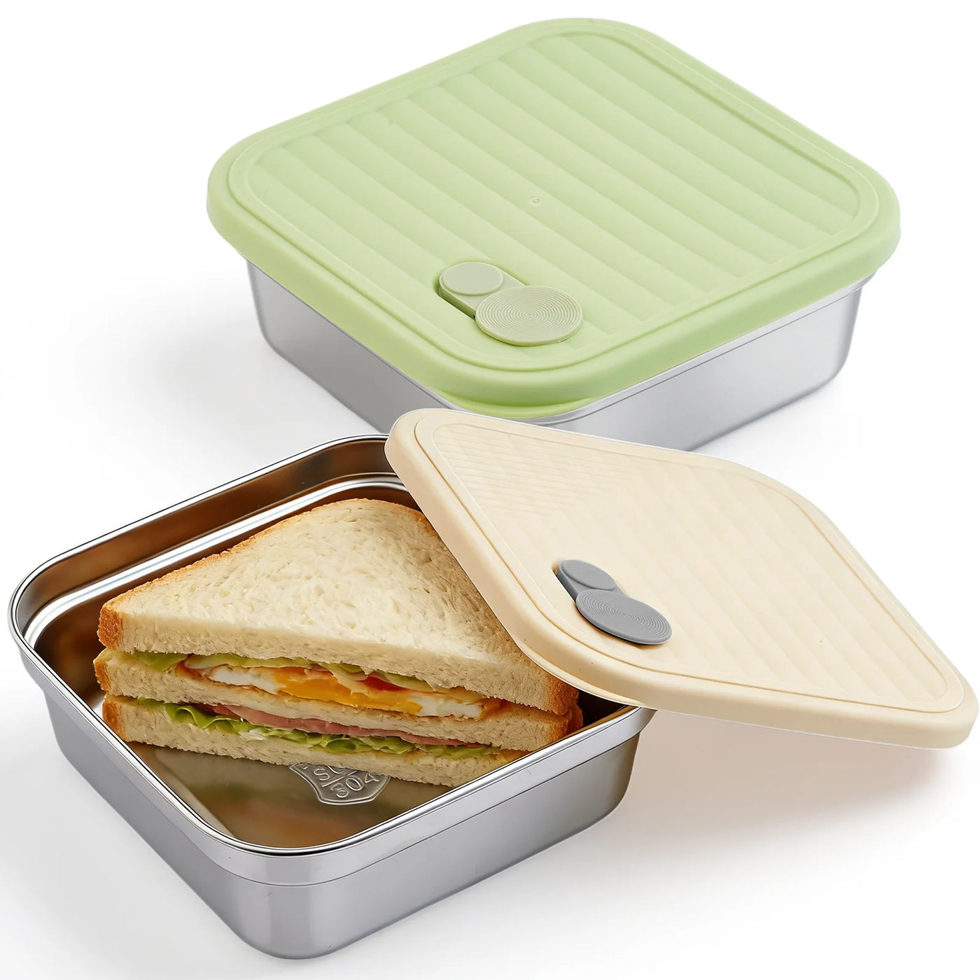 2-Pack Sandwich Containers, 20oz Stainless Steel Sandwich Box with Lids, Reusable Metal Meal Prep Lunch Boxes, BPA-FREE