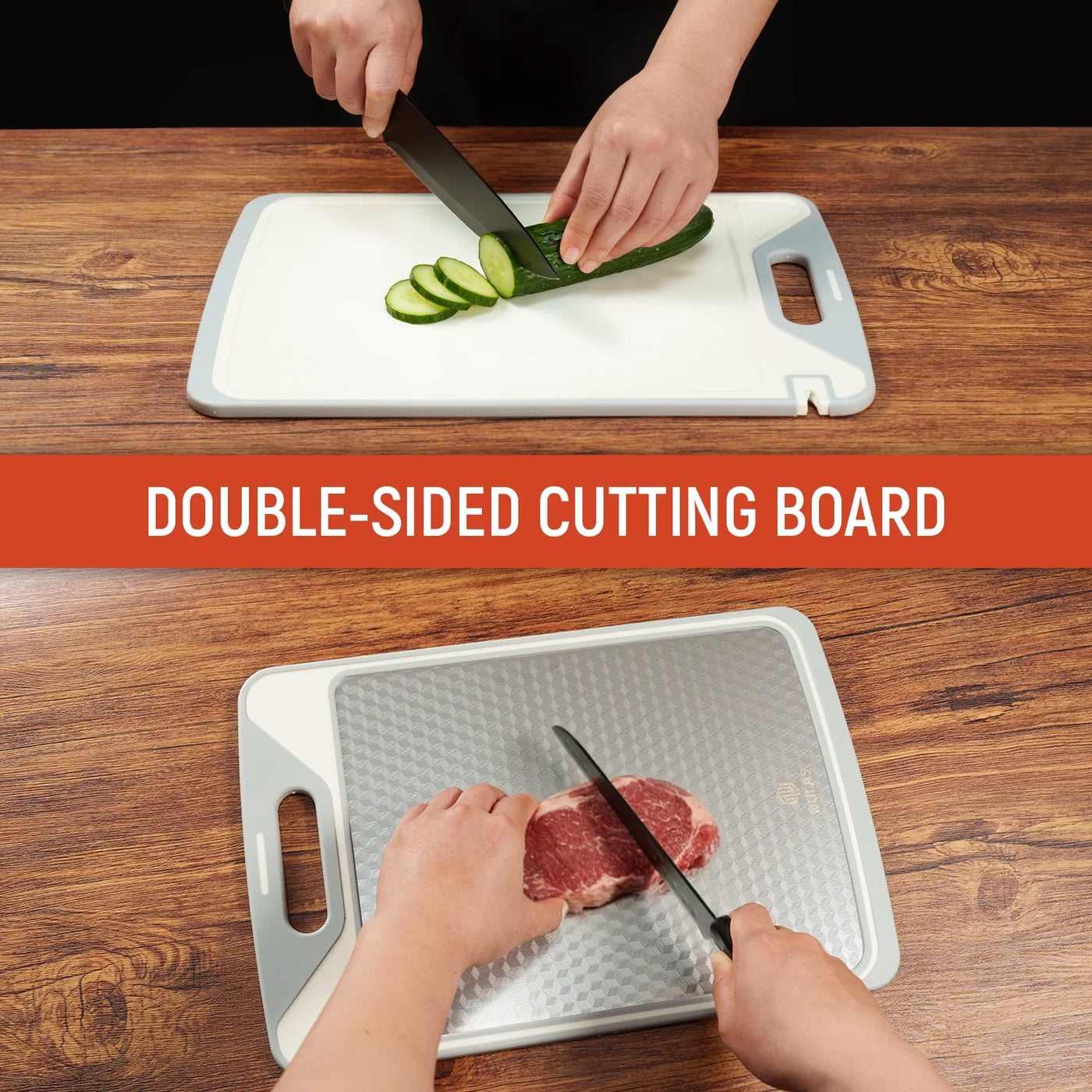 Cutting Board, Cutting Board with Knife Sharpener Double Sided Food Grade, Non-slip Large 15.1x10.2 Inch Kitchen Chopping Board