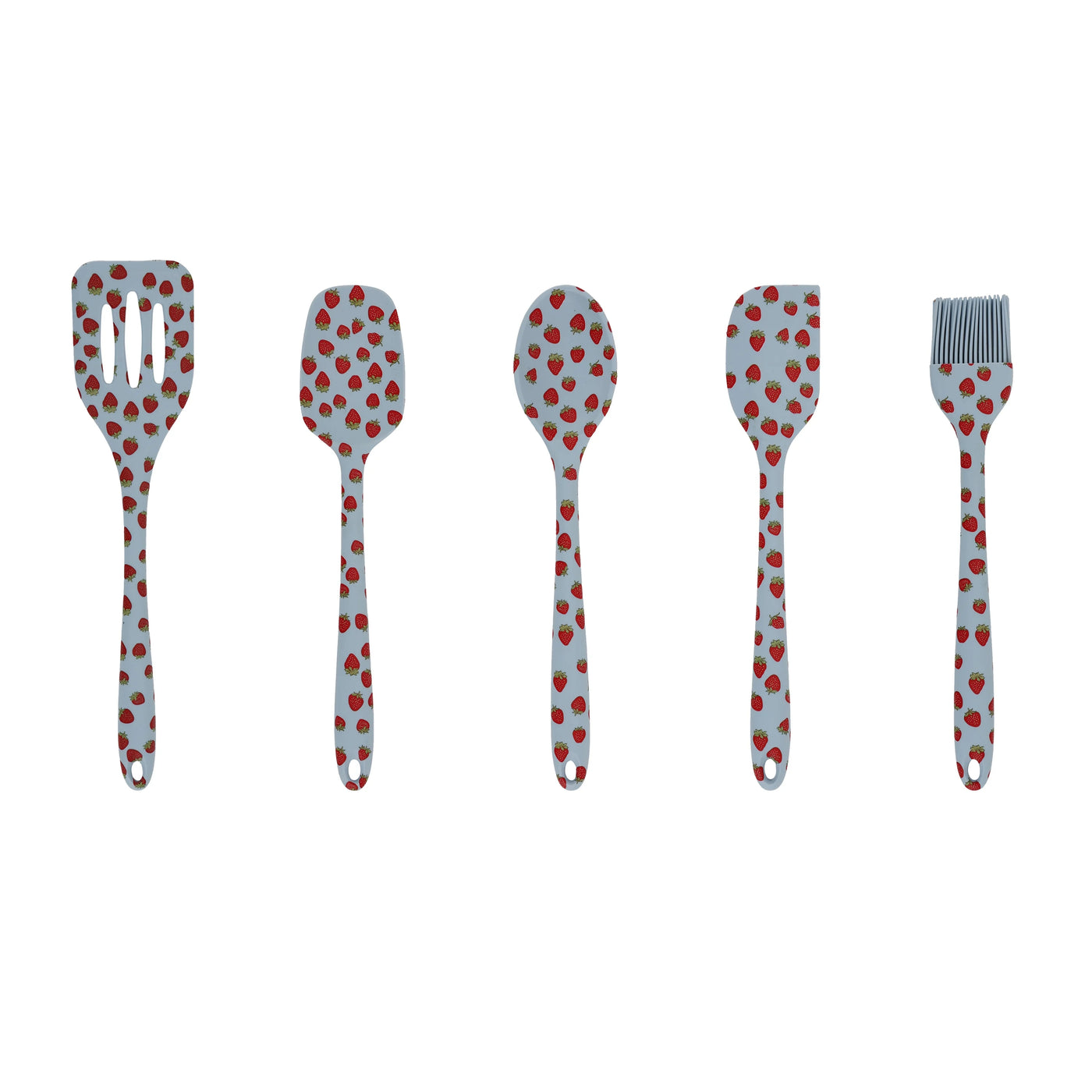 Just Feed Me By Jessie James Decker 5-Piece Silicone Kitchen Gadget Set, Strawberry, for Everyday Home Kitchen Cooking, Storage and Organization