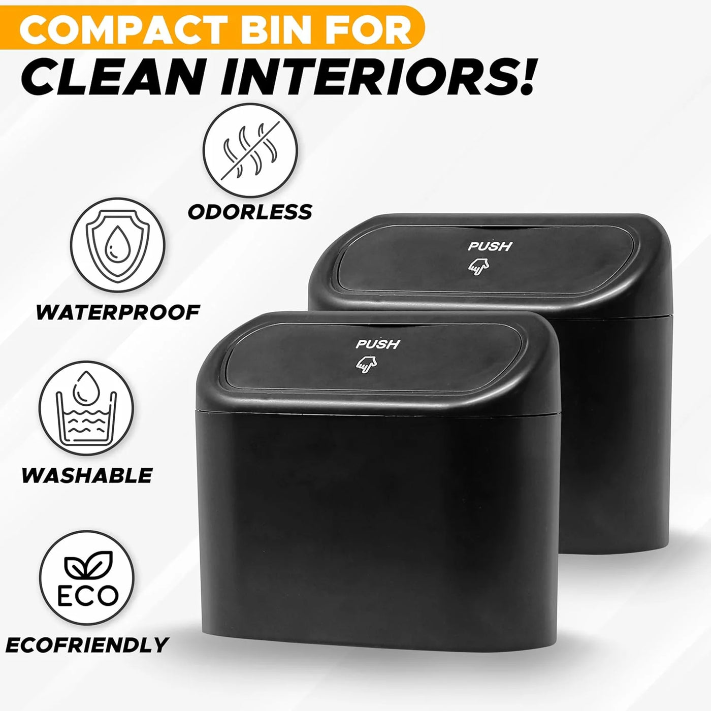 Mini Car Trash Can with Lid (2-pack) | Portable Leakproof Car Trash Bin for Side Door and Back Seat | Car Garbage Organizer with 10 Trash Bag Rolls |