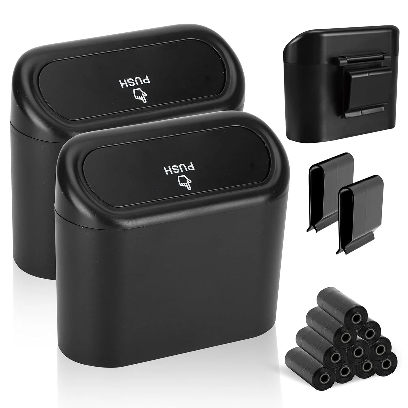 Mini Car Trash Can with Lid (2-pack) | Portable Leakproof Car Trash Bin for Side Door and Back Seat | Car Garbage Organizer with 10 Trash Bag Rolls |
