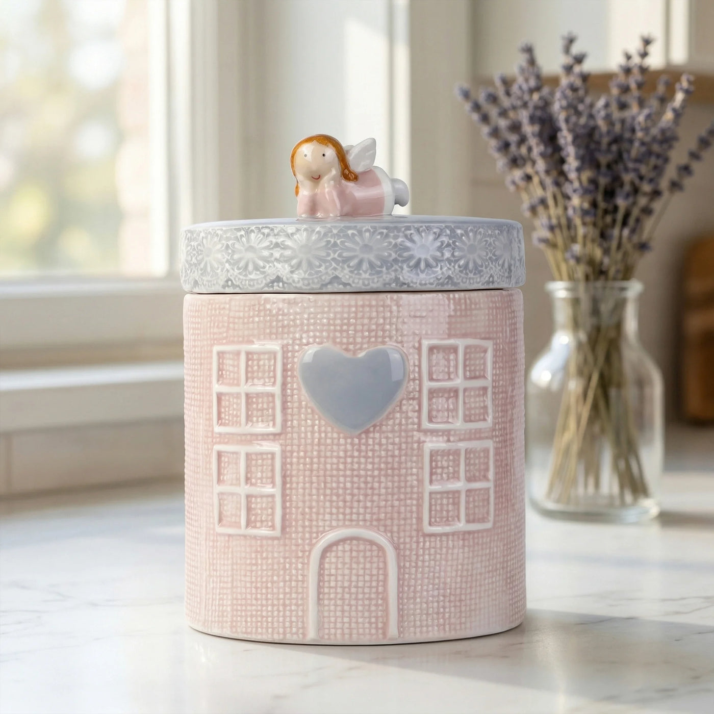 Embossed Canister Set Ceramic Jar with Airtight Lid for Kitchen Pink, for Pantry Organization, Meal Prep and Dry Food Storage