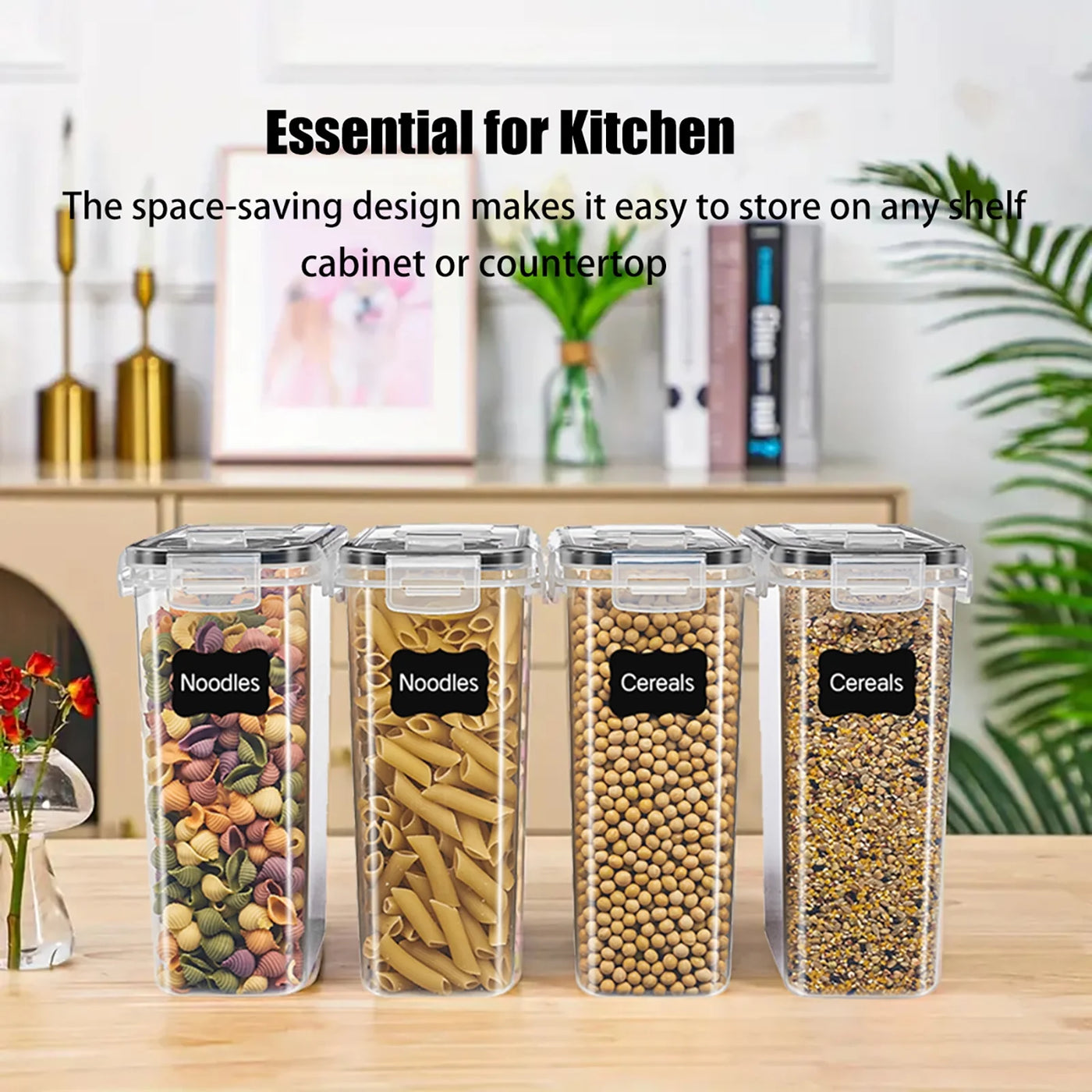 Kitchen Cereal Containers Storage Set with Lids, 4-Pack 2.5L/84.53OZ Airtight Food Storage Containers
