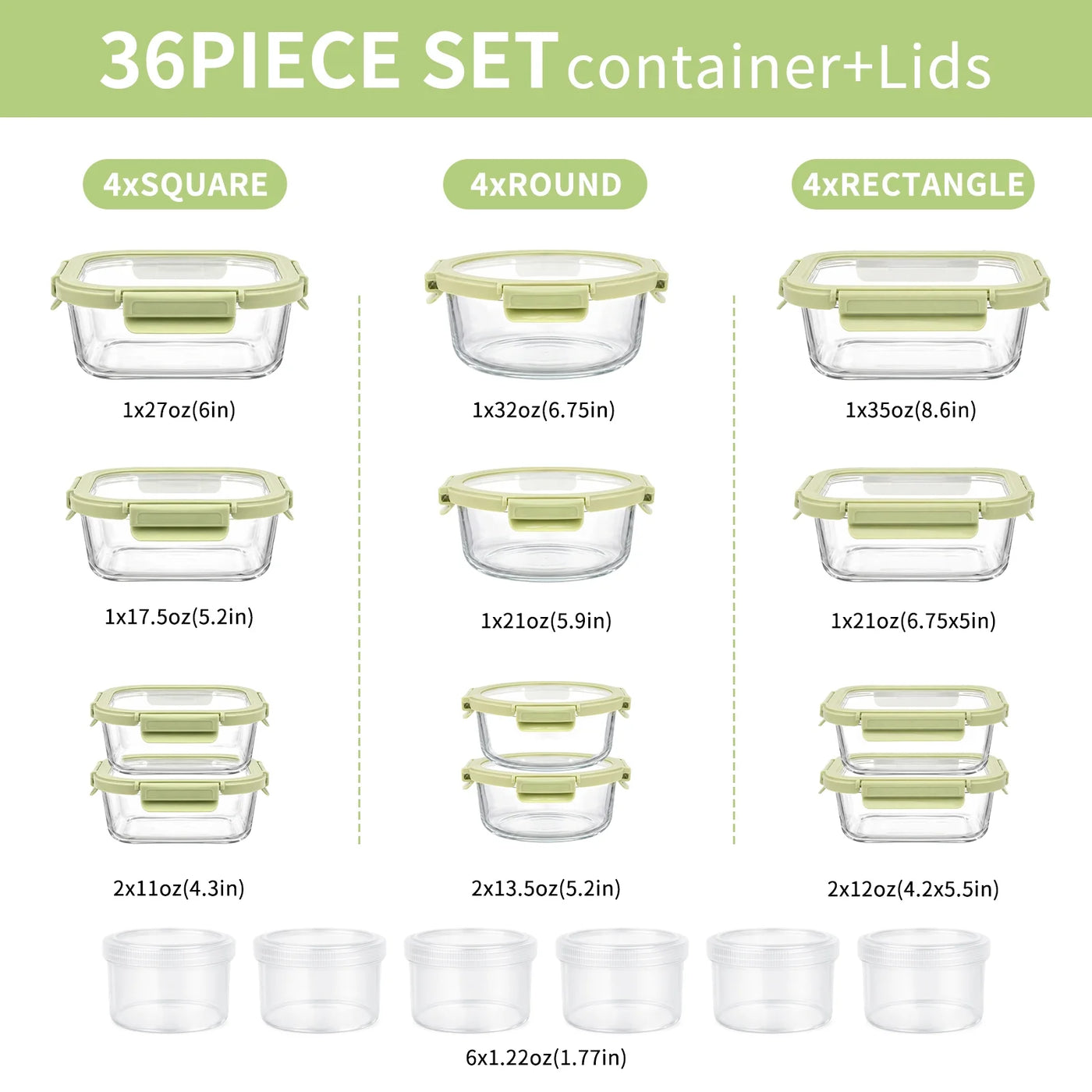 36-Piece Glass Food Storage Containers with Tempered Lids Set, Borosilicate Oven-Safe(-4°F~950°F), Airtight Meal Prep Lunch Box Containers (18