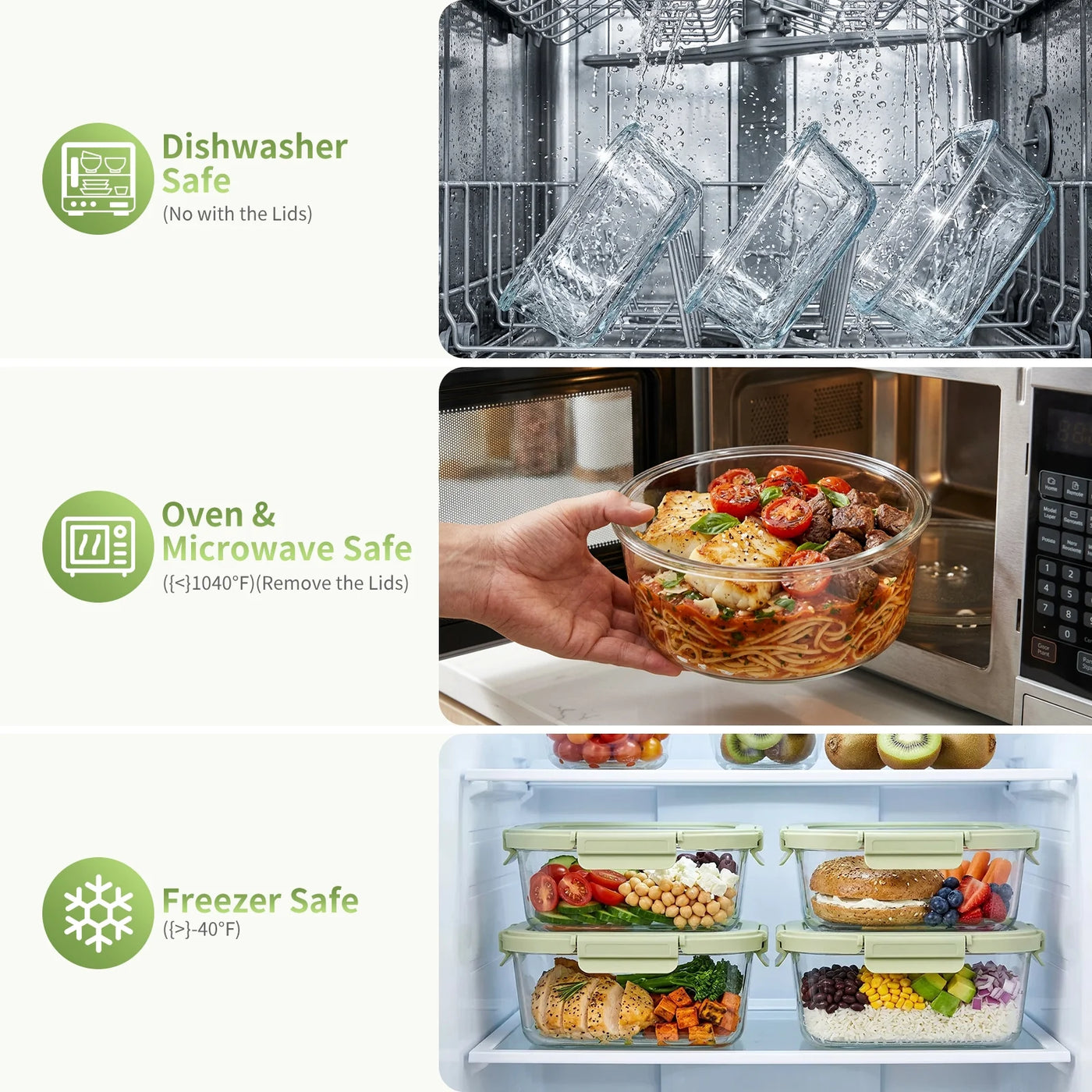 36-Piece Glass Food Storage Containers with Tempered Lids Set, Borosilicate Oven-Safe(-4°F~950°F), Airtight Meal Prep Lunch Box Containers (18