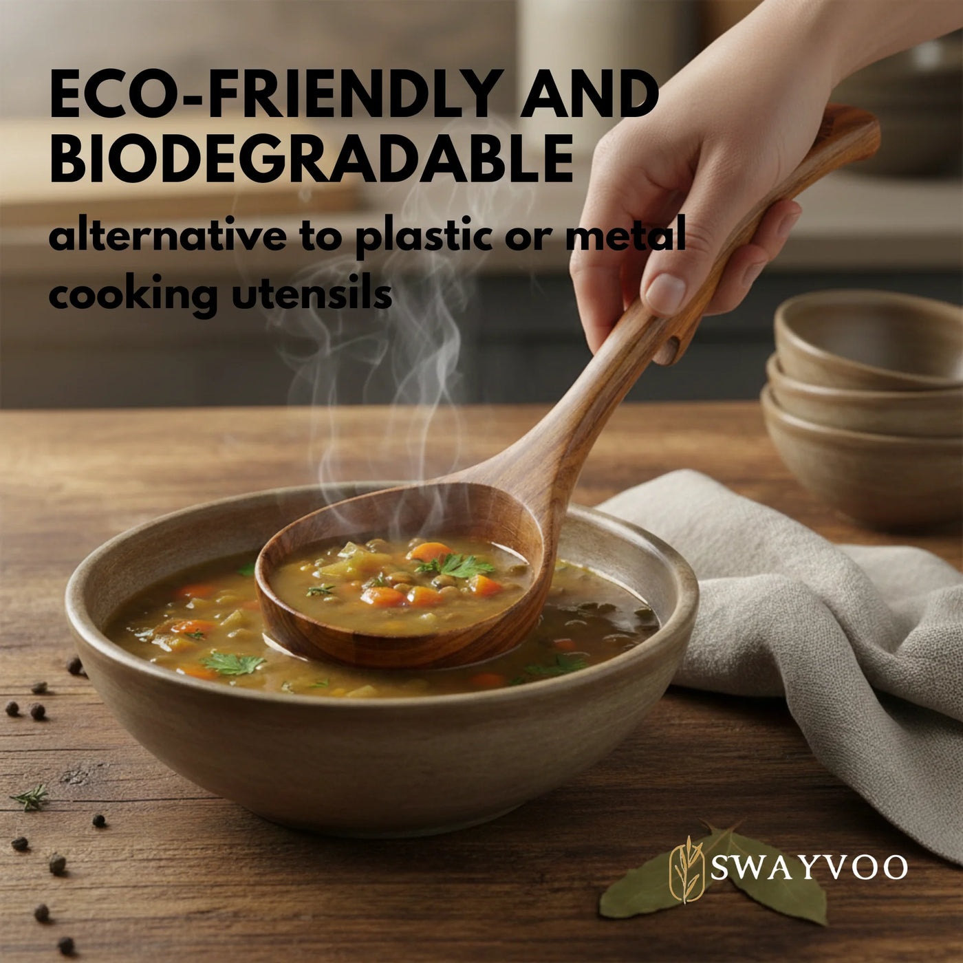 Wooden Ladle Set, Wooden Spoons for Cooking, 3-Piece 100% Natural Teak Soup Ladle and Serving Utensils, Small Medium Large, Heat Resistant
