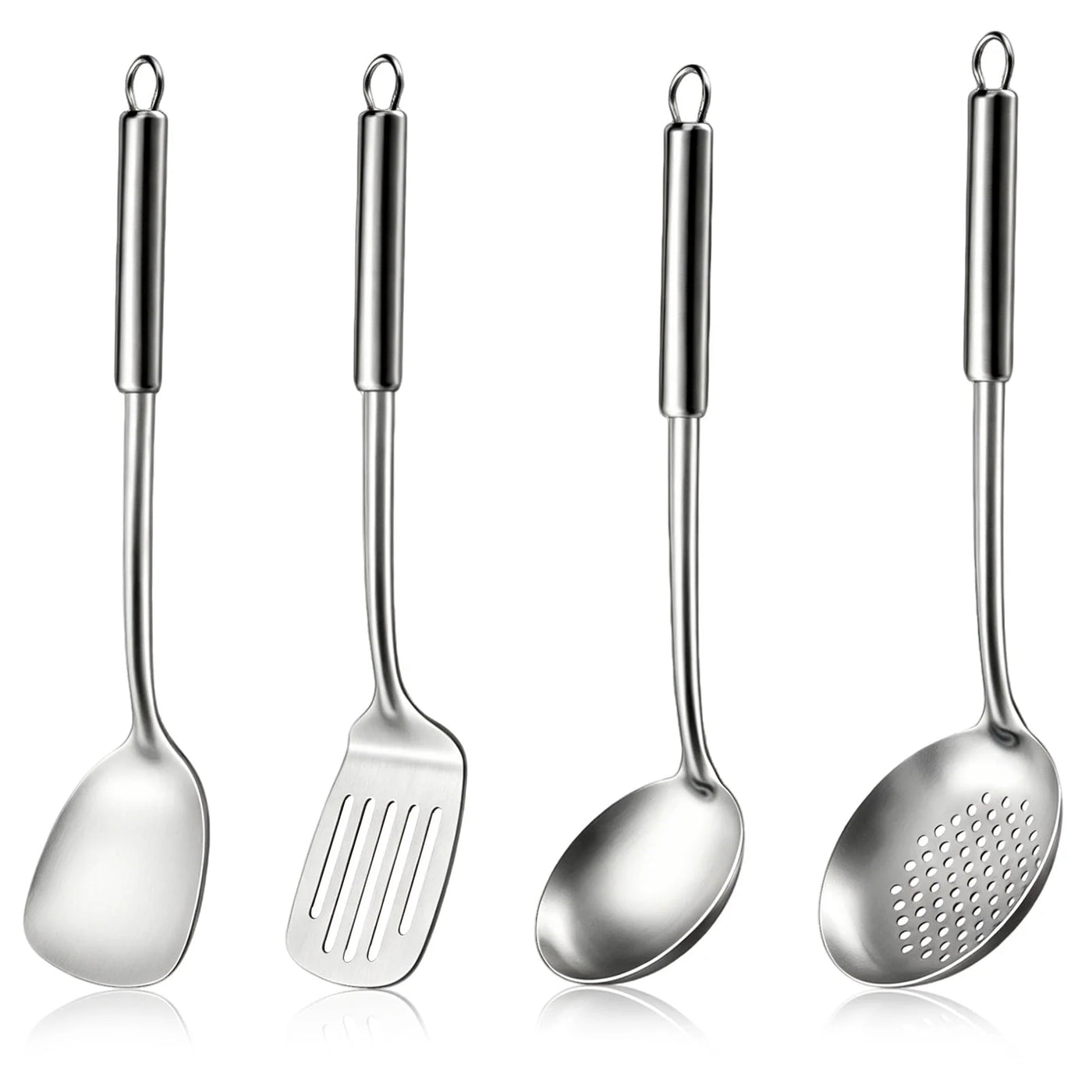 Cooking Utensils Sets, 4-Piece Stainless Steel Kitchen Utensils Kitchen Gadgets Tools Set Include Wok Ladle, Slotted Spoon