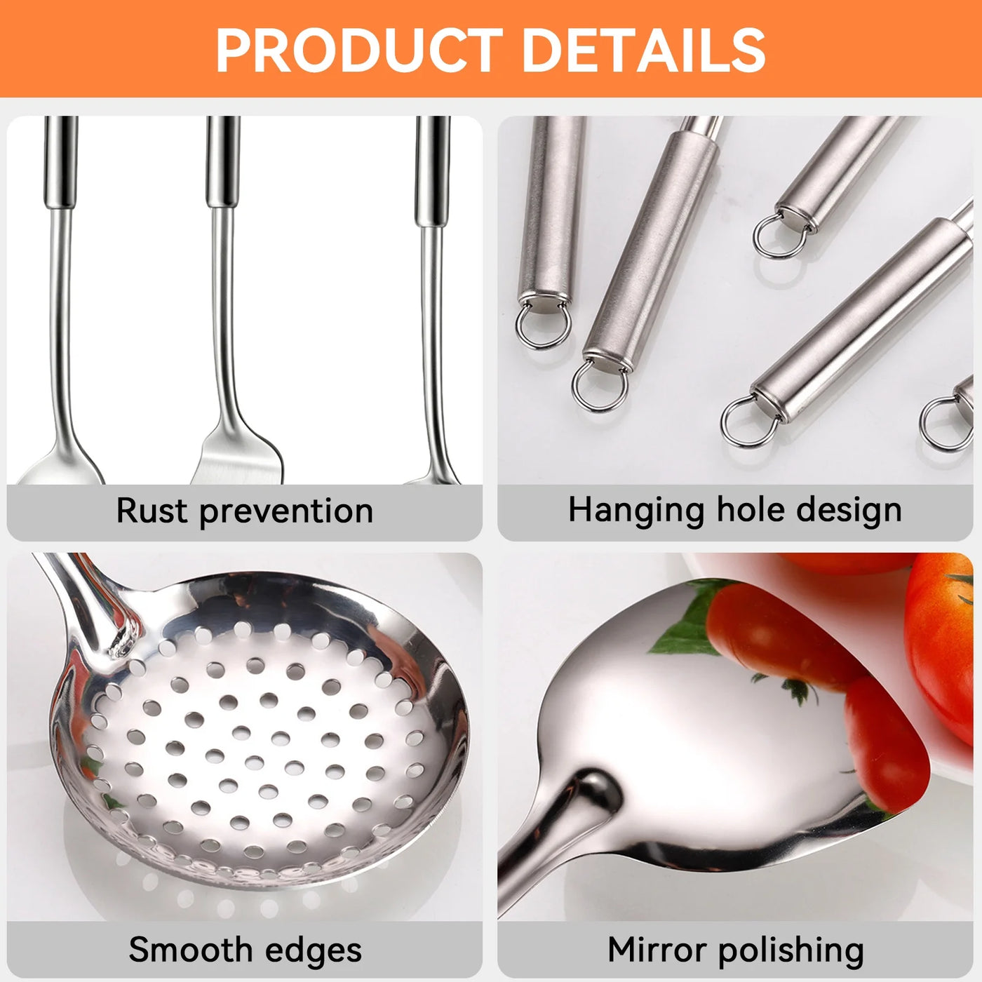 Cooking Utensils Sets, 4-Piece Stainless Steel Kitchen Utensils Kitchen Gadgets Tools Set Include Wok Ladle, Slotted Spoon