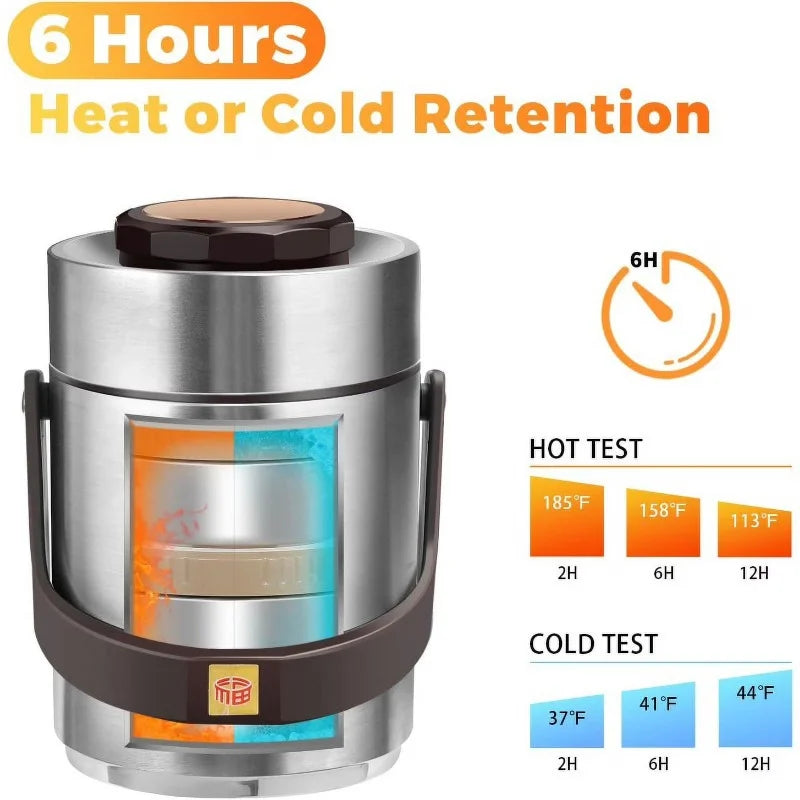 51 Oz Adults Stainless Steel Vacuum Insulated Wide Mouth Soup Food Thermos Hot Food Jar with Keep Thermal Portable 2 Tier Stackable Bento Hot Food