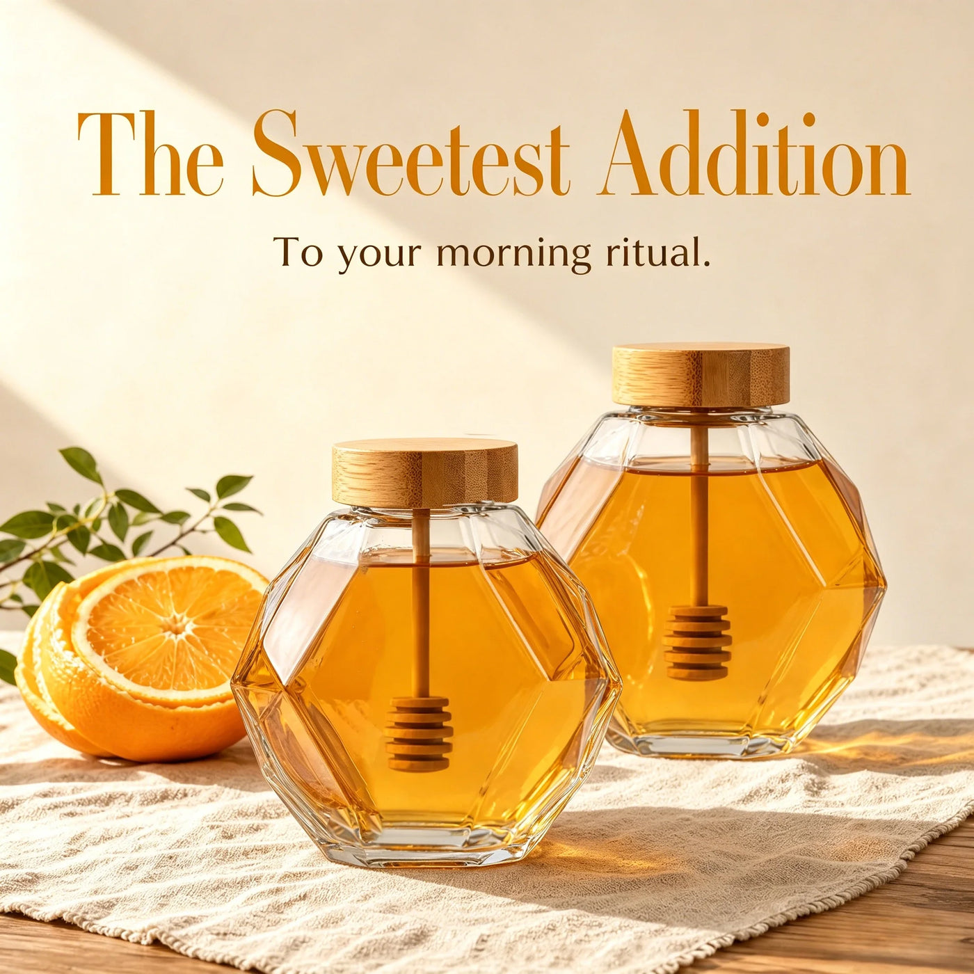 2-Piece Hexagonal Honey Jar Set Clear Glass Jars with Lids, for Pantry Organization, Meal Prep and Dry Food Storage