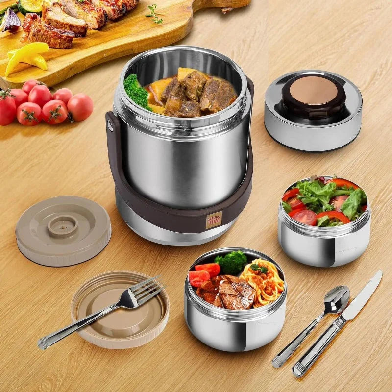 51 Oz Adults Stainless Steel Vacuum Insulated Wide Mouth Soup Food Thermos Hot Food Jar with Keep Thermal Portable 2 Tier Stackable Bento Hot Food
