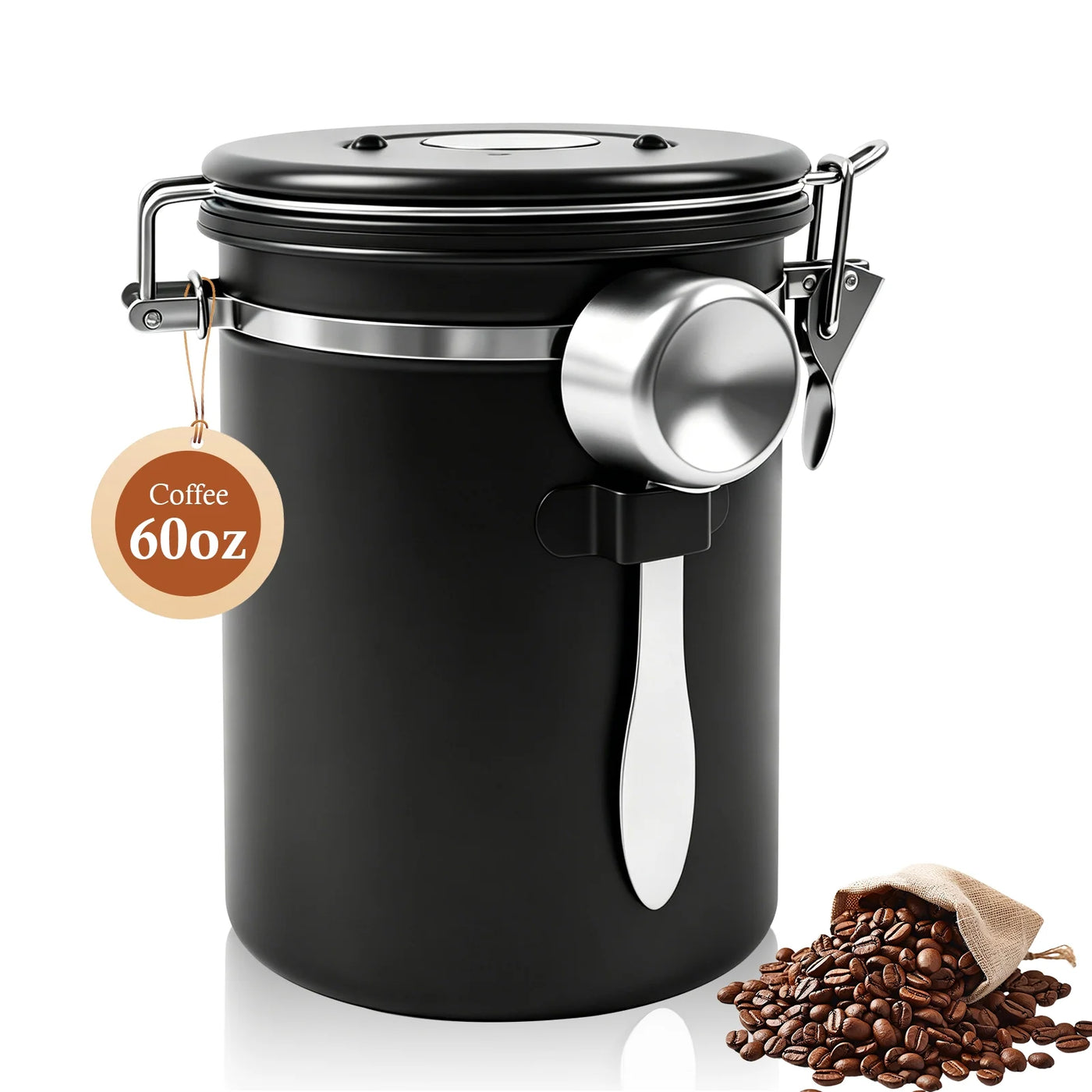 22 Oz Coffee Canister, Stainless Steel Airtight Coffee Bean Storage Grounds Container with Date Tracker and Measuring Scoop
