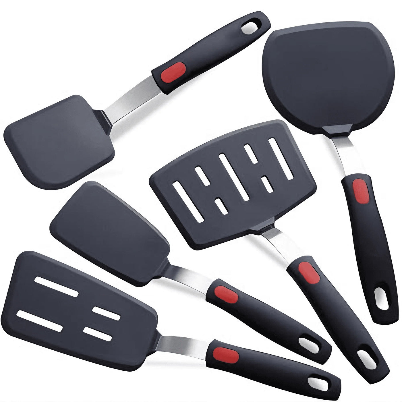 Silicone Spatula Turner Set of 5, 600°F Heat Resistant Cooking Spatulas for Nonstick Cookware, Large Flexible Kitchen Utensils BPA Free Rubber Spatula