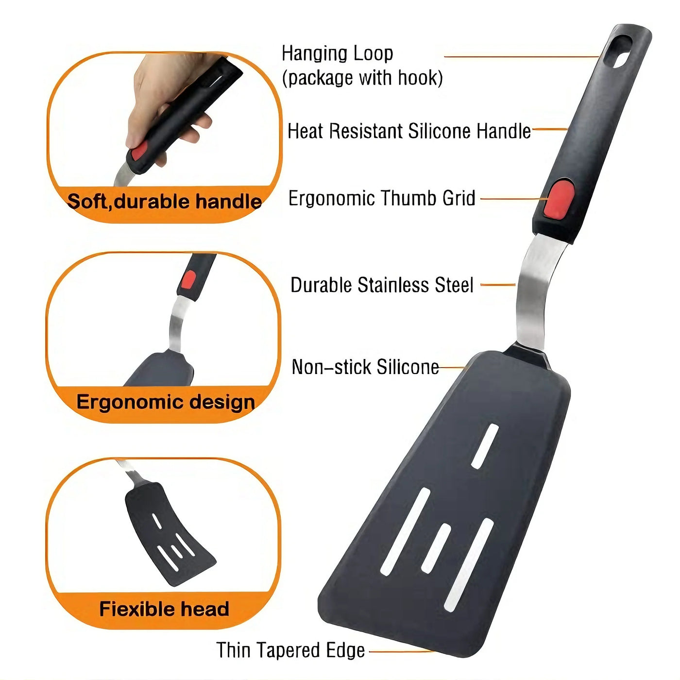 Silicone Spatula Turner Set of 5, 600°F Heat Resistant Cooking Spatulas for Nonstick Cookware, Large Flexible Kitchen Utensils BPA Free Rubber Spatula