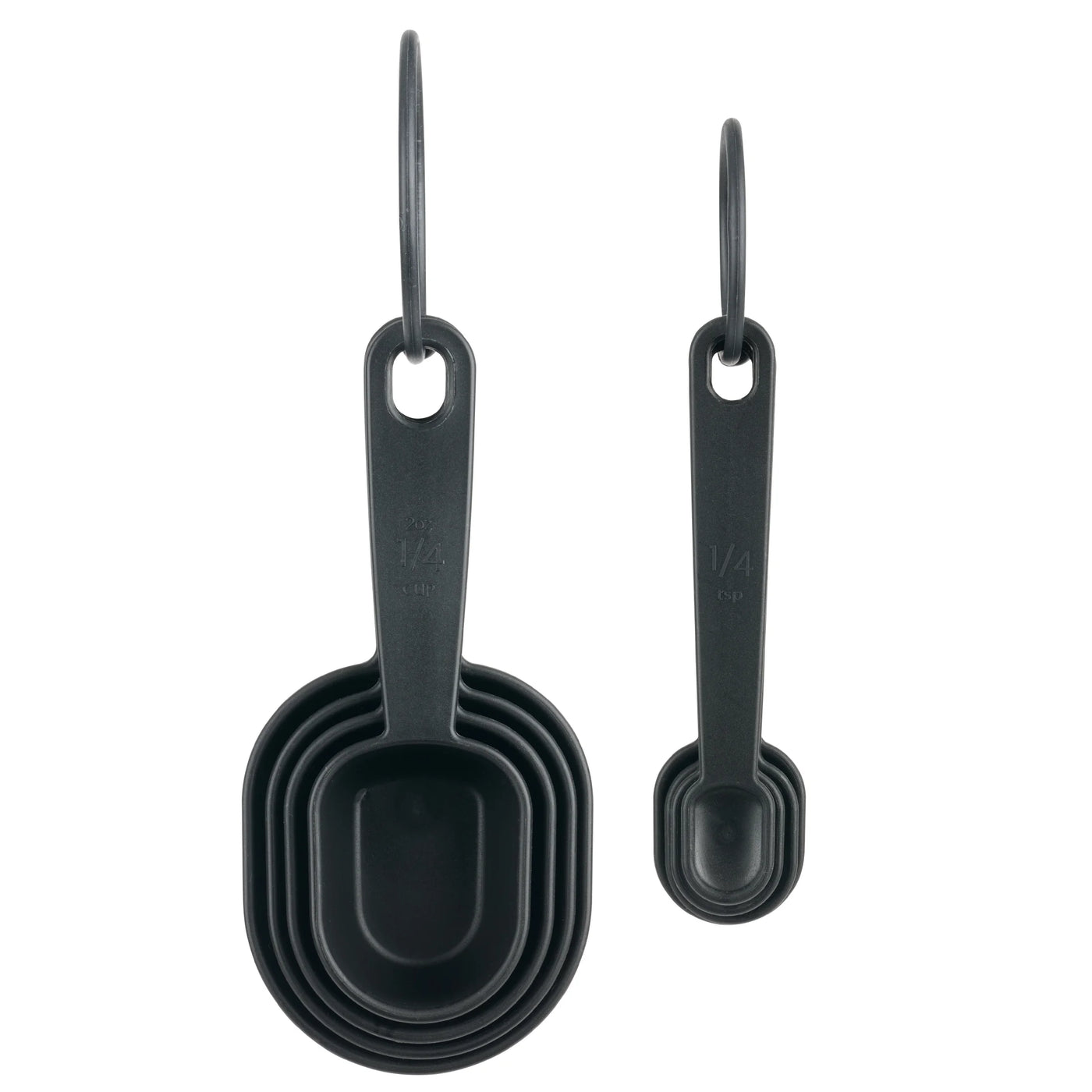 8-Piece Measuring Cup and Spoon Set, Durable, Space Saving Kitchen Essential, Black, for Cooking, Mixing, Serving and Nonstick Cookware