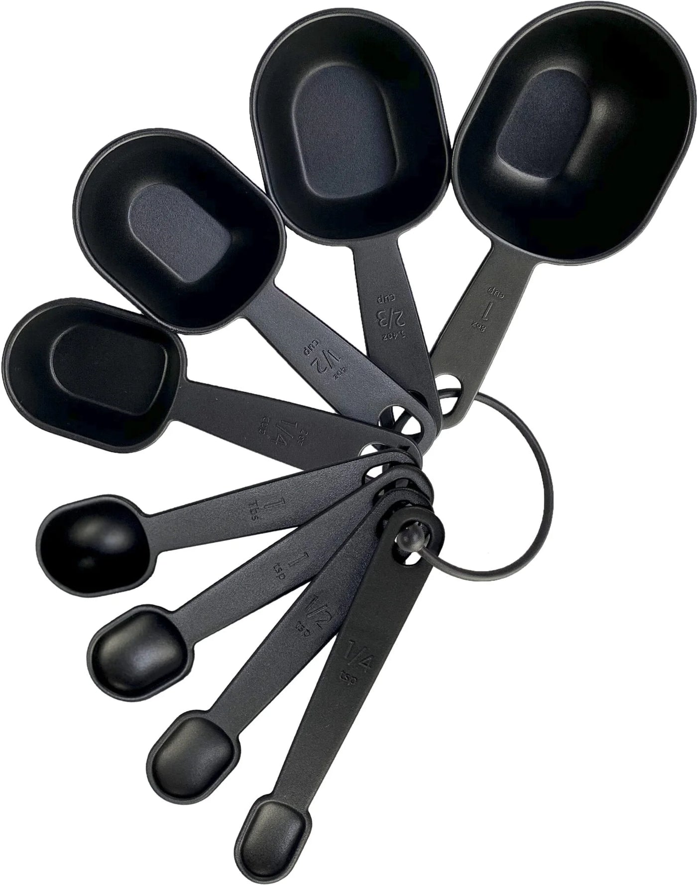 8-Piece Measuring Cup and Spoon Set, Durable, Space Saving Kitchen Essential, Black, for Cooking, Mixing, Serving and Nonstick Cookware