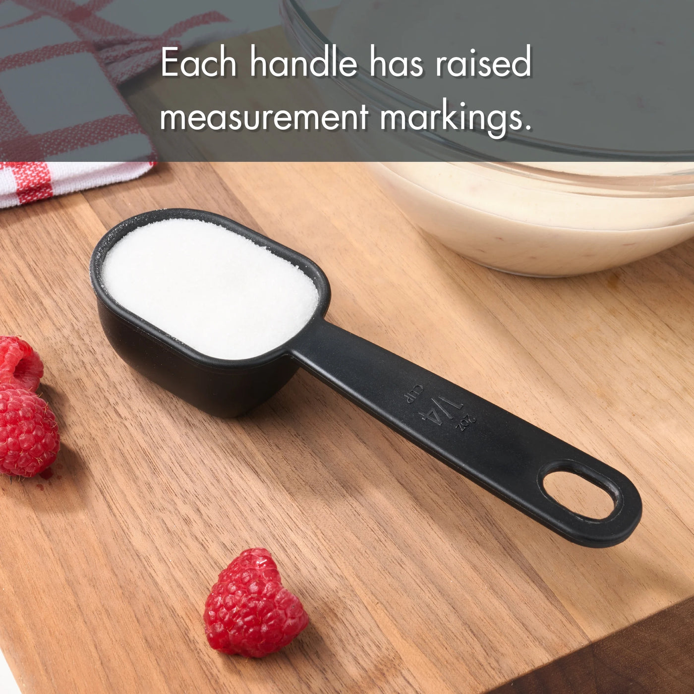 8-Piece Measuring Cup and Spoon Set, Durable, Space Saving Kitchen Essential, Black, for Cooking, Mixing, Serving and Nonstick Cookware