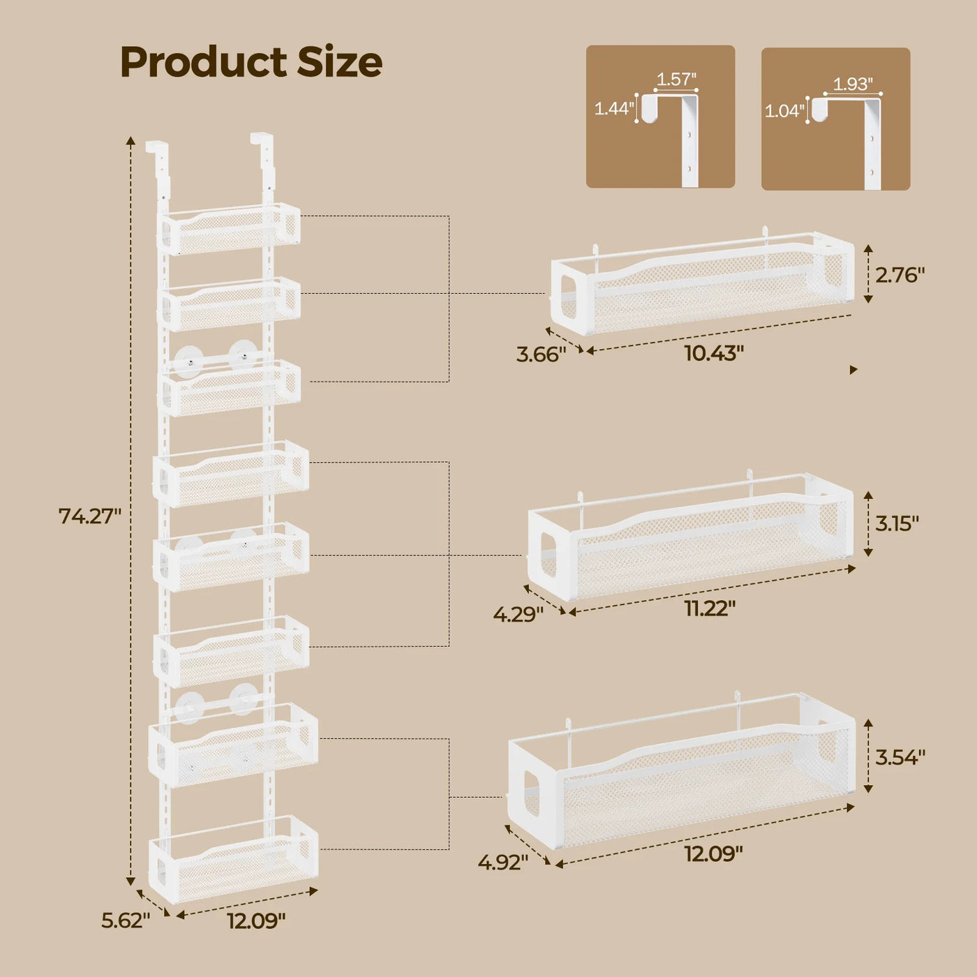 8-Tier Over The Door Pantry Organizer, Delamu Heavy-duty Metal with 8 Baskets, Hanging Storage and Organization for Kitchen, Spice Rack 12in Width