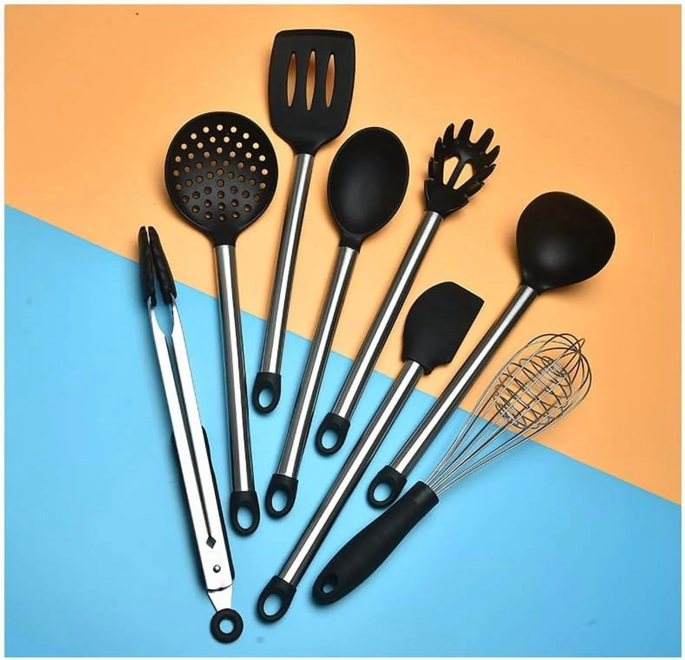 9-Piece Silicone Cooking Utensils Set with Holder, Heat Resistant Kitchen Utensils Set of Slotted Spatula, Spoons, Whisk, Tong