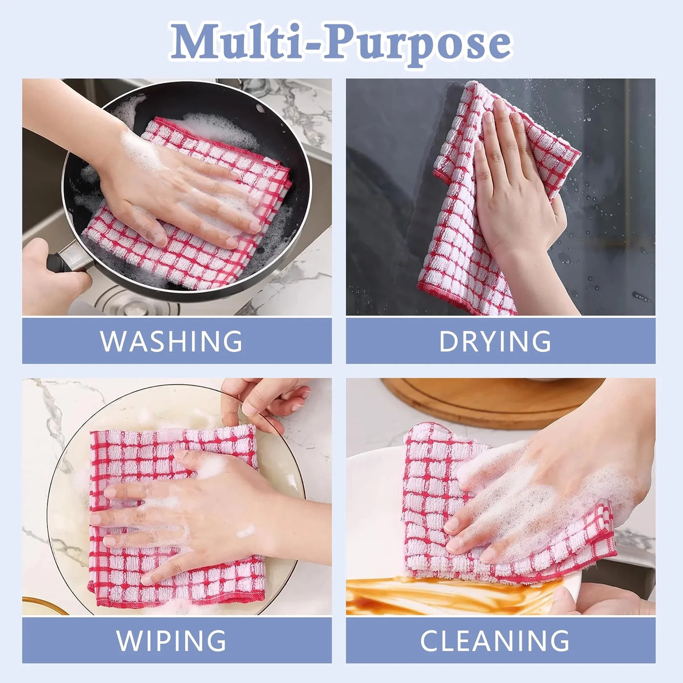 12-Pack Terry Kitchen Dish Cloths, 100% Cotton Dish Towels for Dish Washing, 12 X 12 Inches Super Soft and Absorbent Dish Rags