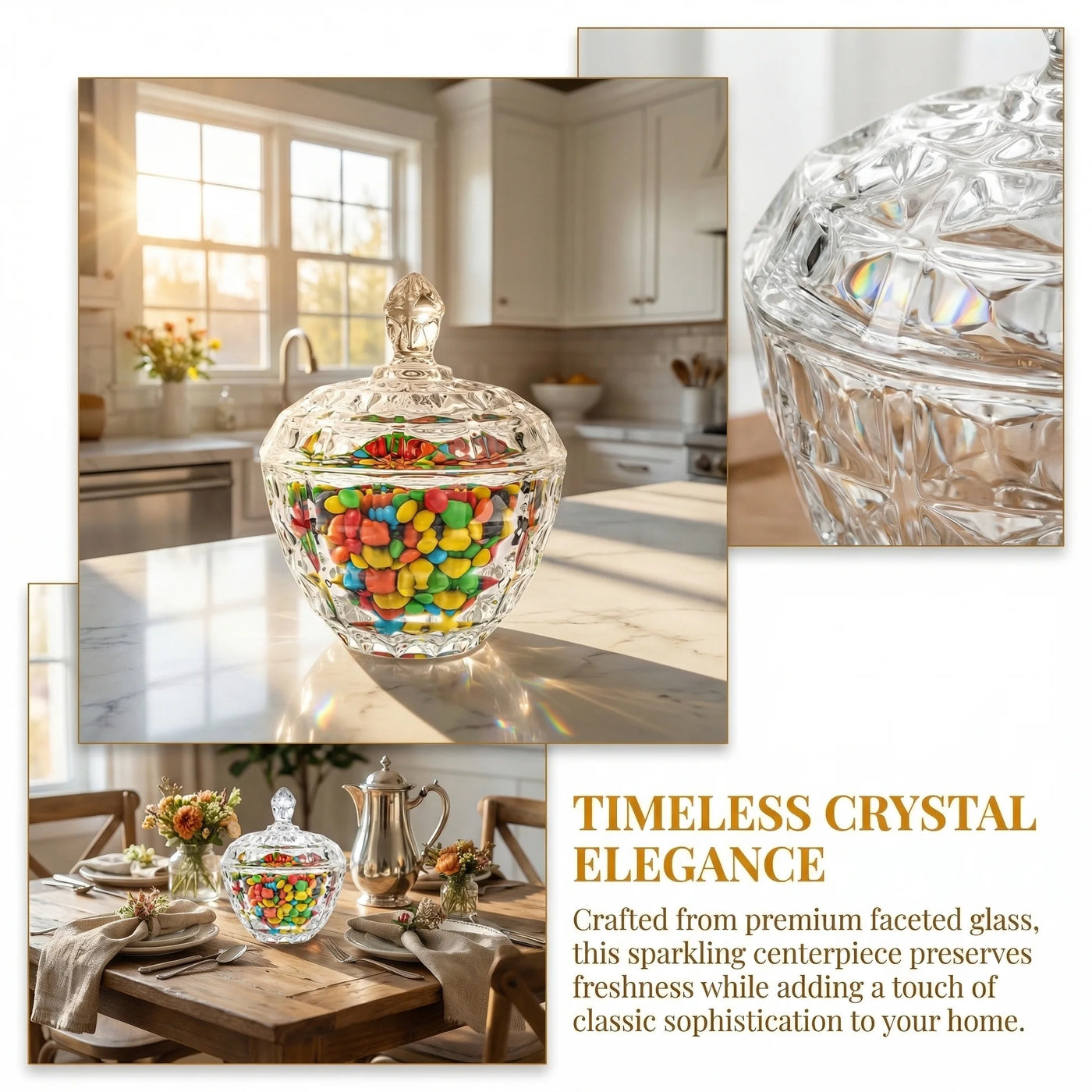 Glass Candy Dish with Lid Decorative Covered Food Storage Organization Clear Sugar Bowl Container Crystal Glass Candy Jar for Home Kitchen Party