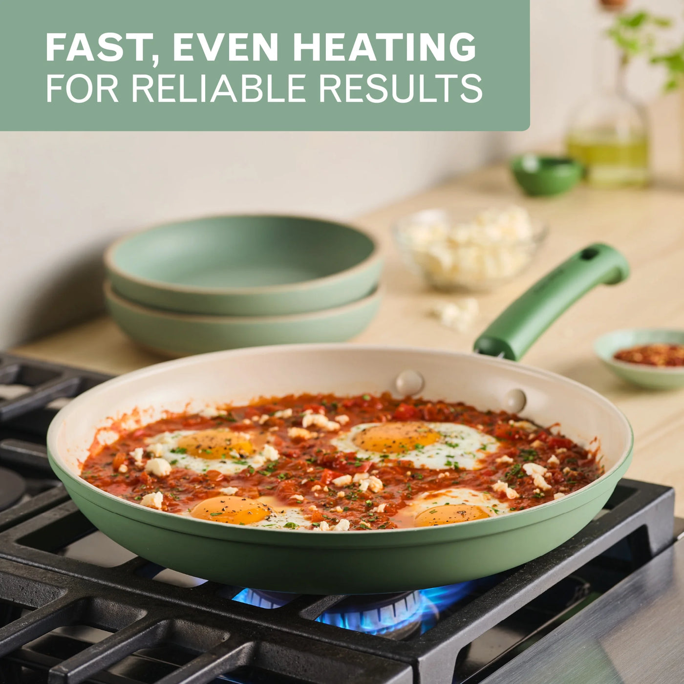 2-Piece Frying Pan Set, Dishwasher and Oven Safe, Matte Olive, for Frying, Boiling and Everyday Home Cooking