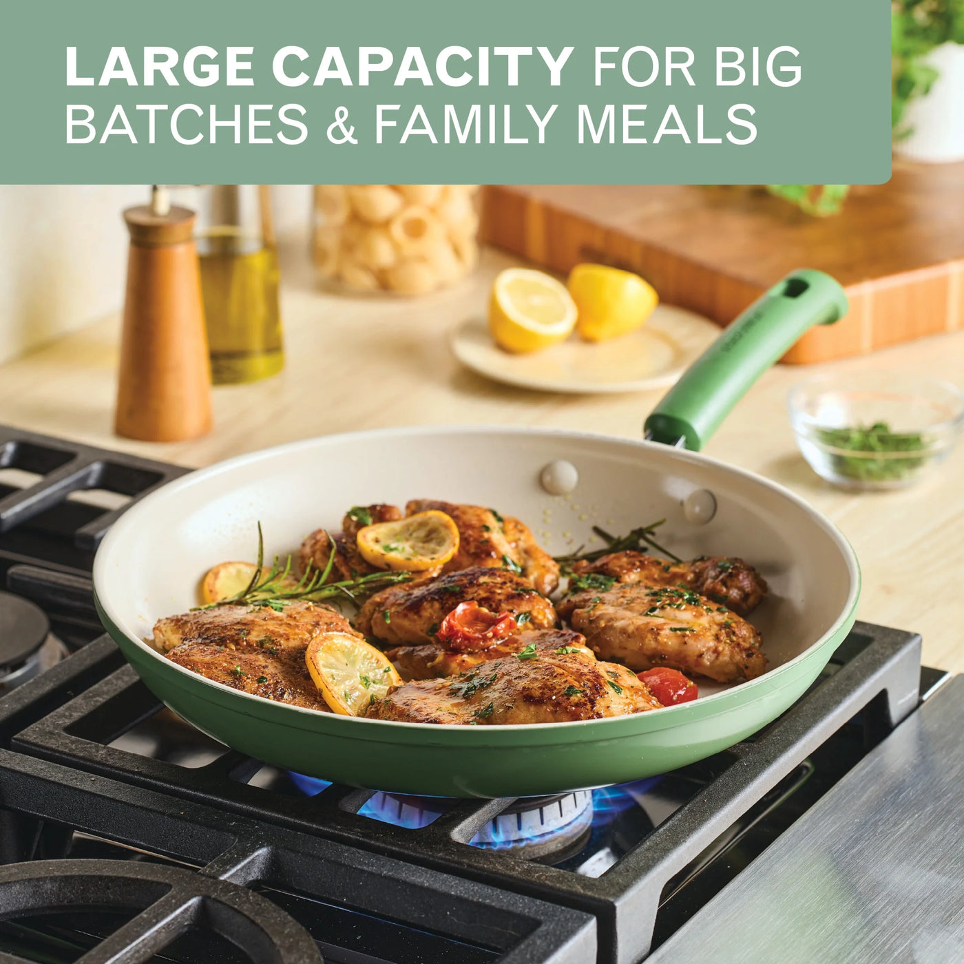 2-Piece Frying Pan Set, Dishwasher and Oven Safe, Matte Olive, for Frying, Boiling and Everyday Home Cooking