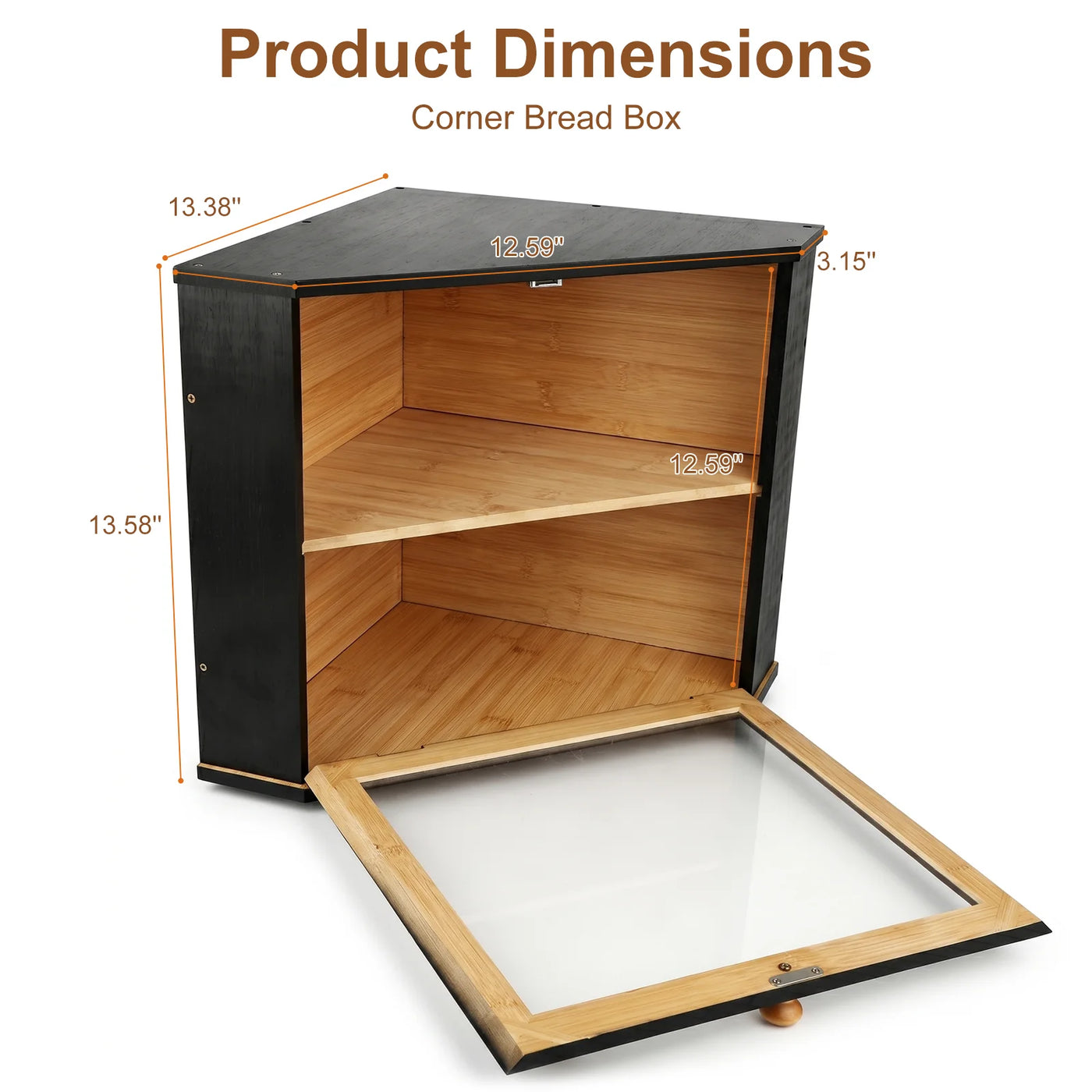 Corner Bread Box for Kitchen Countertop, Taimasi 2 Tier Bread Storage Container, Large Breadbox Under Cabinet Organizer for Homemade Bread, Black