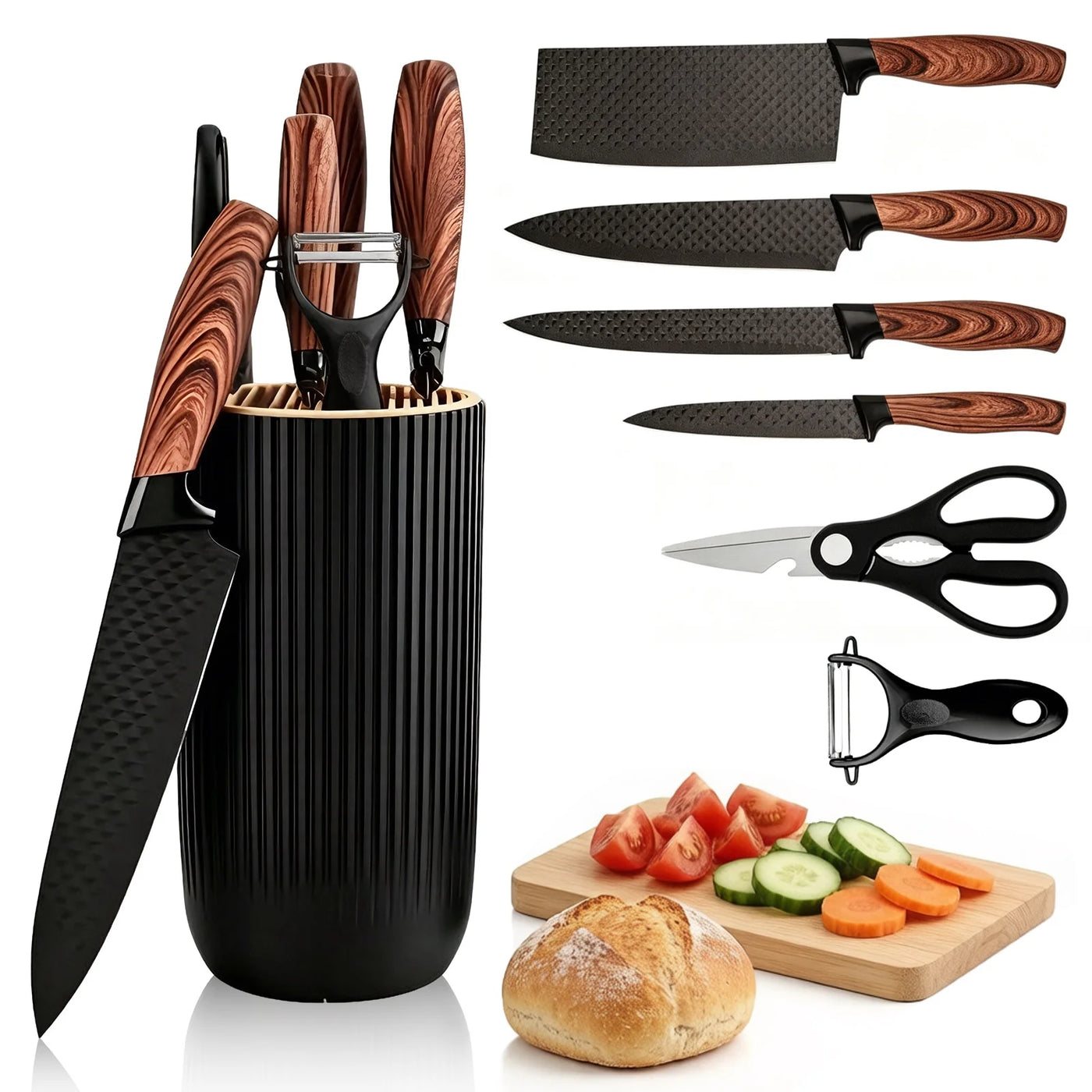 Set, 7-Piece Kitchen Knife Set with Universal Knife Block for Home Restaurant, for Chopping, Slicing and Everyday Food Preparation
