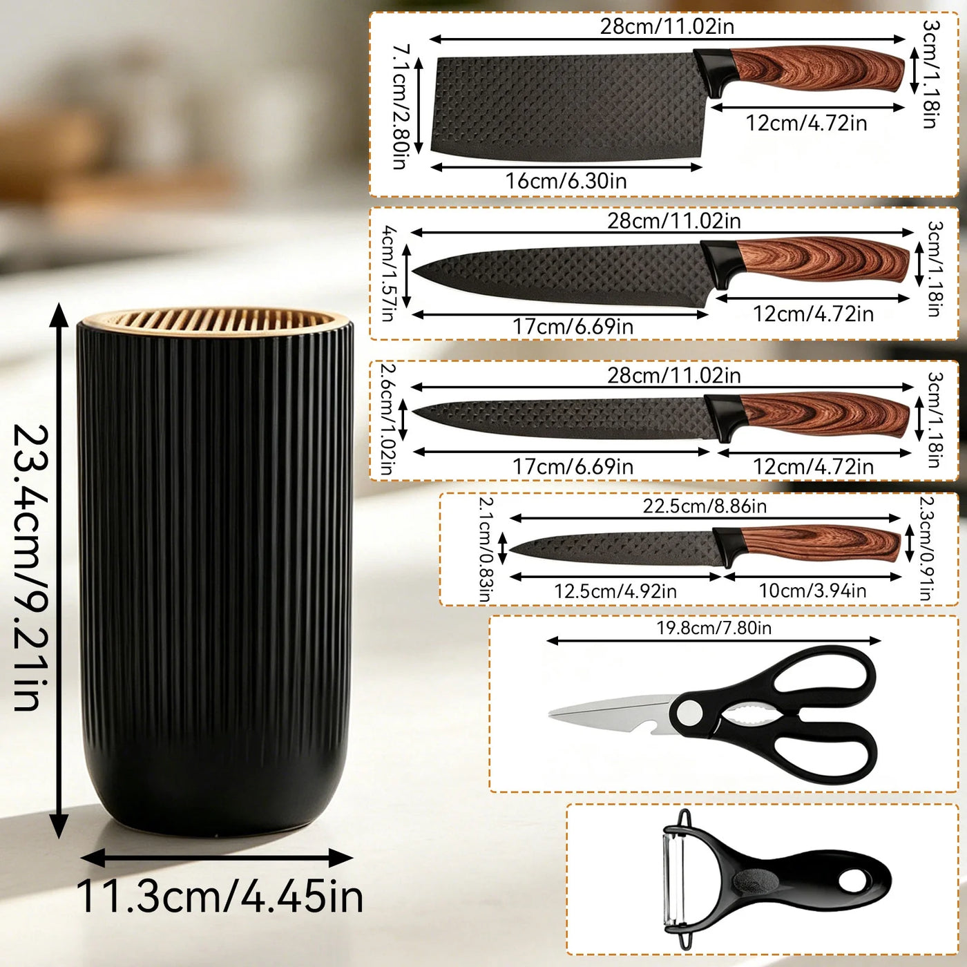 Set, 7-Piece Kitchen Knife Set with Universal Knife Block for Home Restaurant, for Chopping, Slicing and Everyday Food Preparation