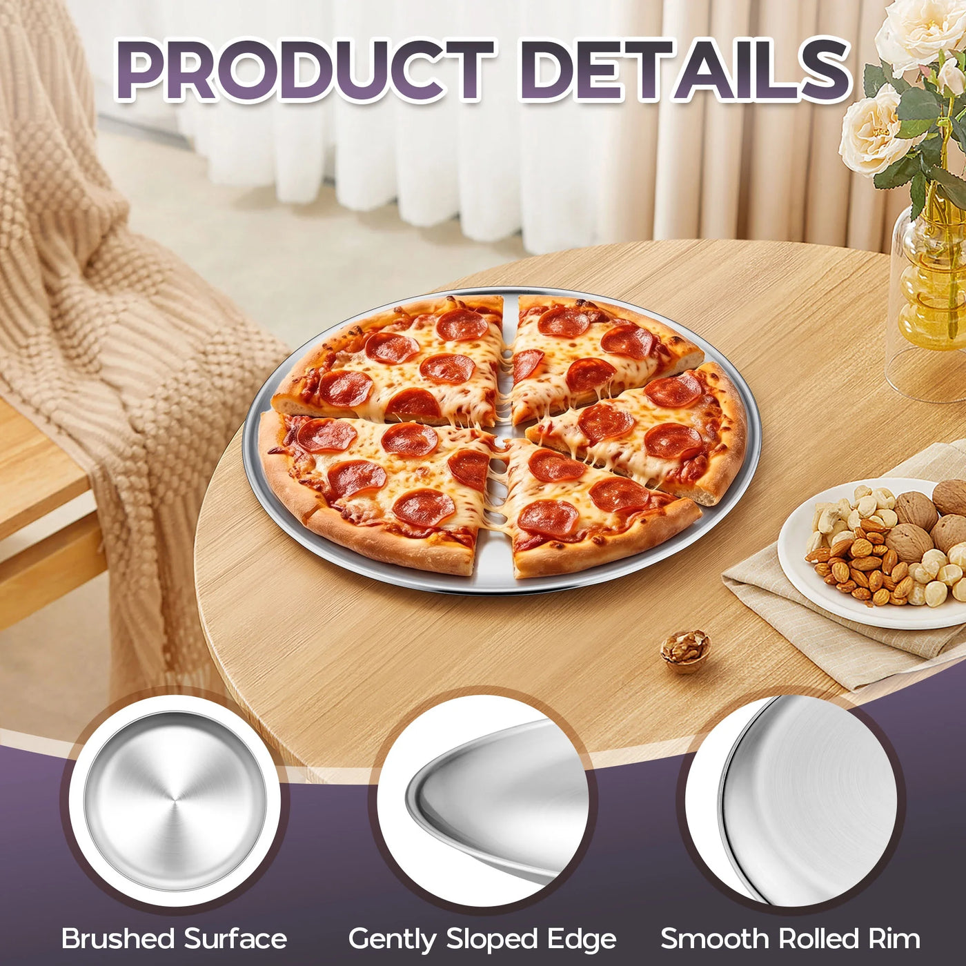Pizza Pan Set of 4, 8/10/12/13.4 Inch Stainless Steel Pizza Pan Tray, Round Pizza Plate for Pie Cookie Pizza Cake, Pizza Trays for Oven Kitchen Baking