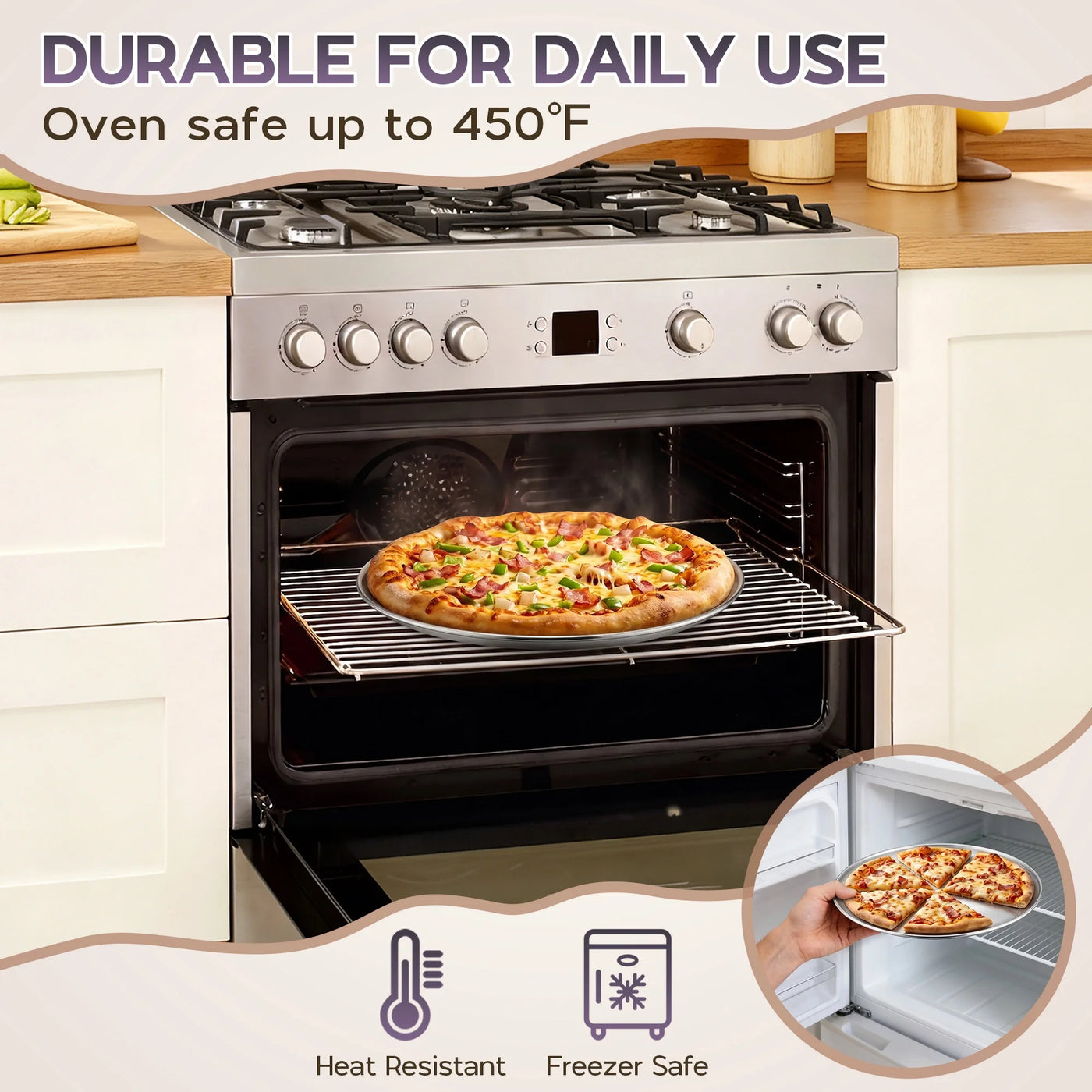 Pizza Pan Set of 4, 8/10/12/13.4 Inch Stainless Steel Pizza Pan Tray, Round Pizza Plate for Pie Cookie Pizza Cake, Pizza Trays for Oven Kitchen Baking
