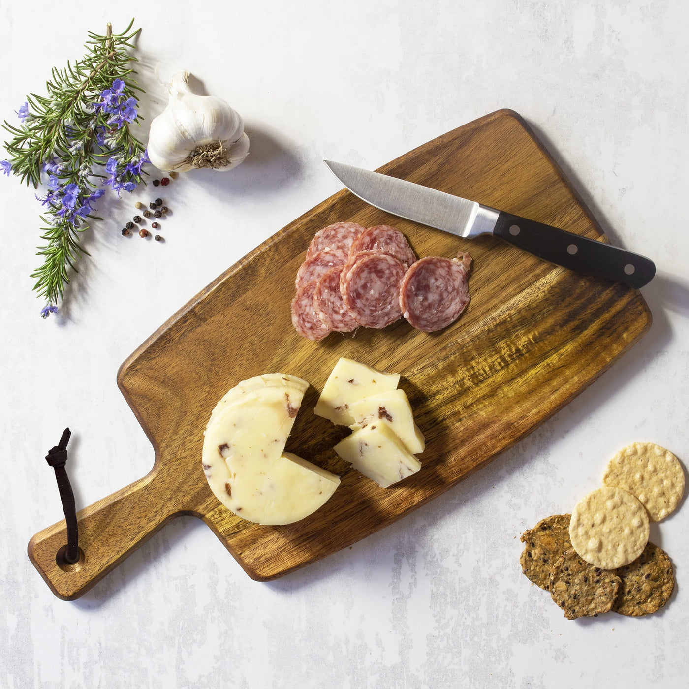 Rock and Branch Acacia Wood Serving Paddle, Wood Cutting Board with Handle for Kitchen and Charcuterie Boards