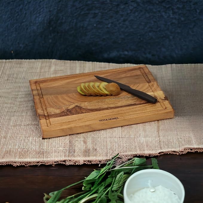 Vesta Homes Wooden Edge Grain Cutting Board/Chopping, Serving Board/Block for Vegetables, Fruits, Cheese and Charcuterie | Natural Acacia Wood | 15 *