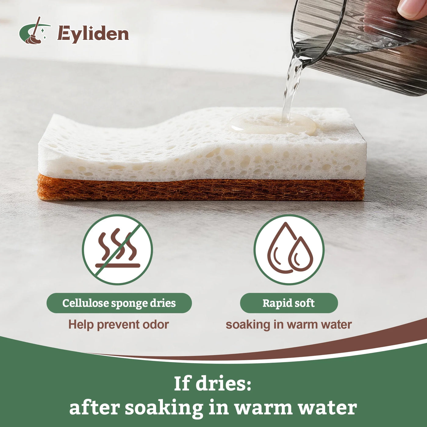 Dual-sided Natural Cellulose Sponges, Coconut Fiber Scrub for Dishes, 12-Pack, for Everyday Home Kitchen Cooking, Storage and Organization