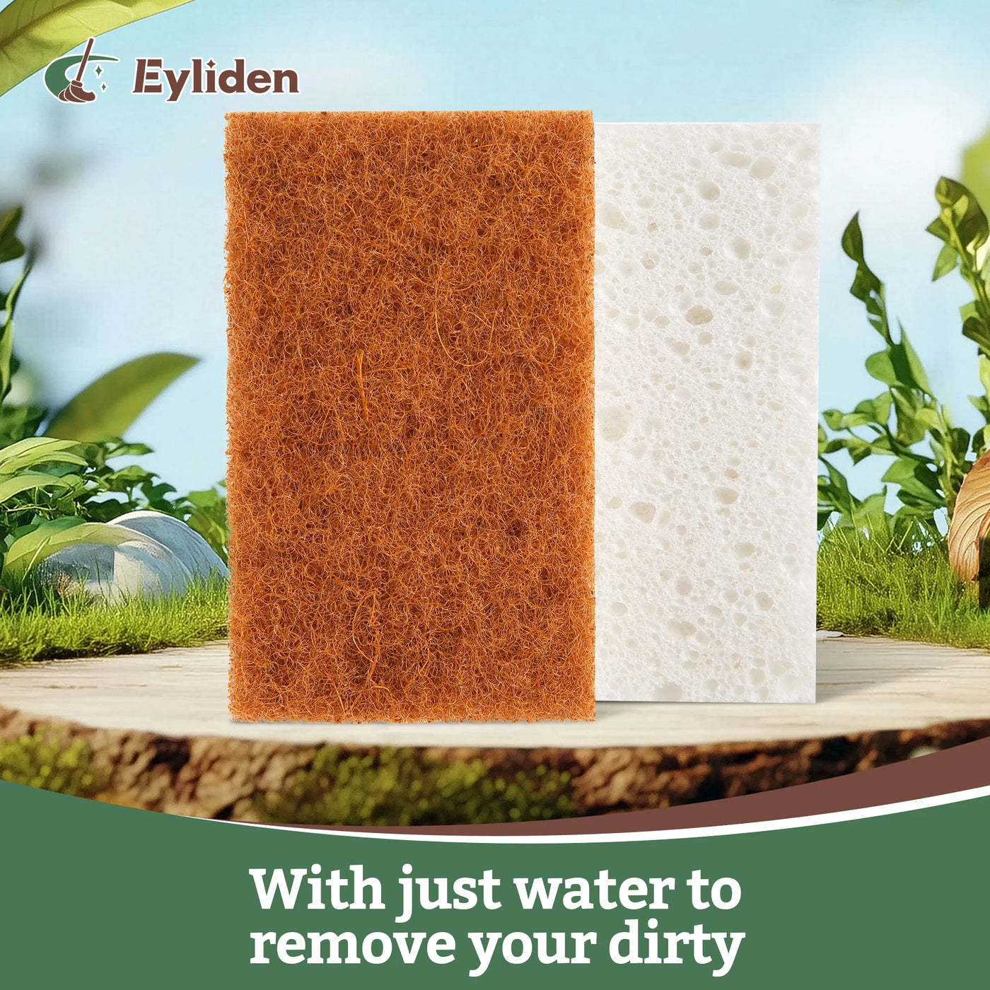 Dual-sided Natural Cellulose Sponges, Coconut Fiber Scrub for Dishes, 12-Pack, for Everyday Home Kitchen Cooking, Storage and Organization
