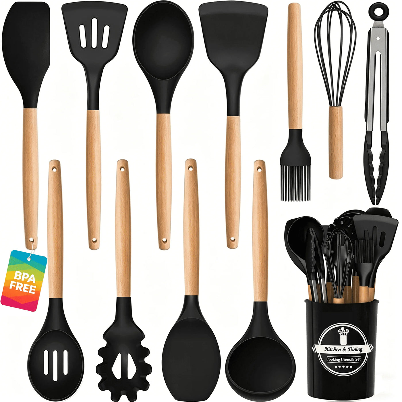Silicone Cooking Utensils Set, 12-Piece Silicone Kitchen Utensils for Nonstick Cookware, 446°F Heat Resistant