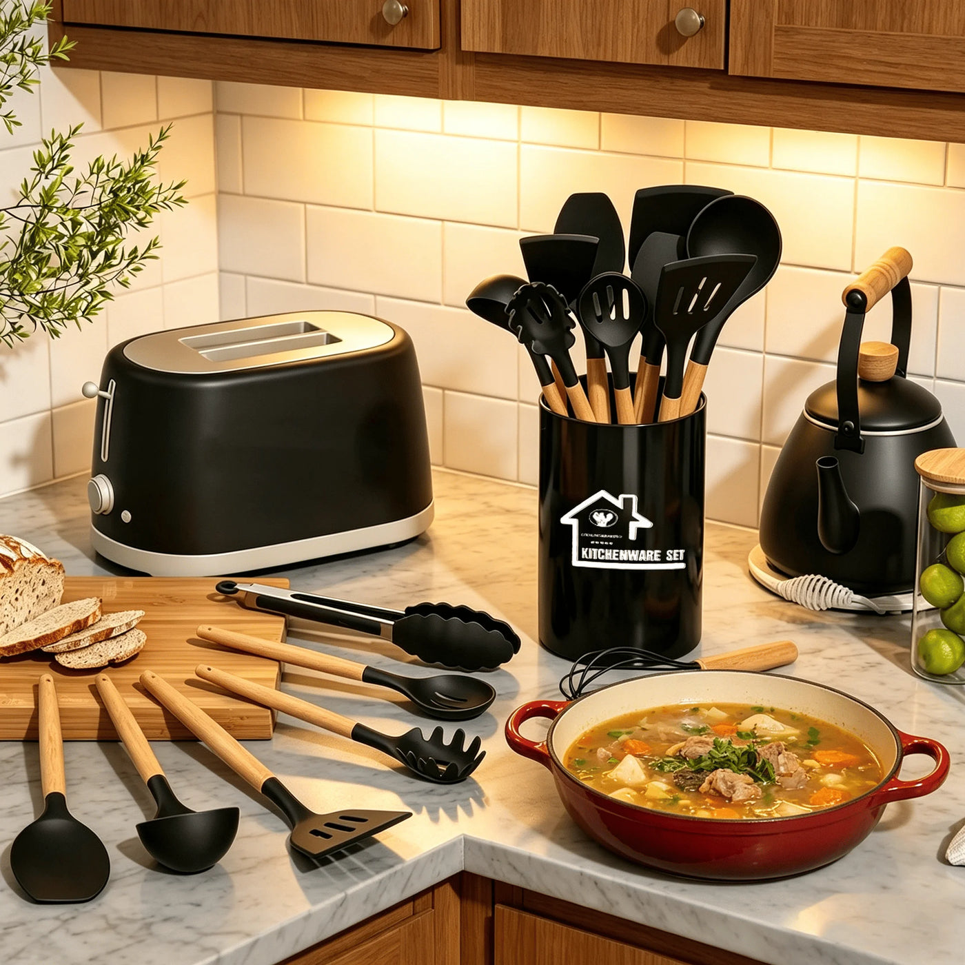 Silicone Cooking Utensils Set, 12-Piece Silicone Kitchen Utensils for Nonstick Cookware, 446°F Heat Resistant