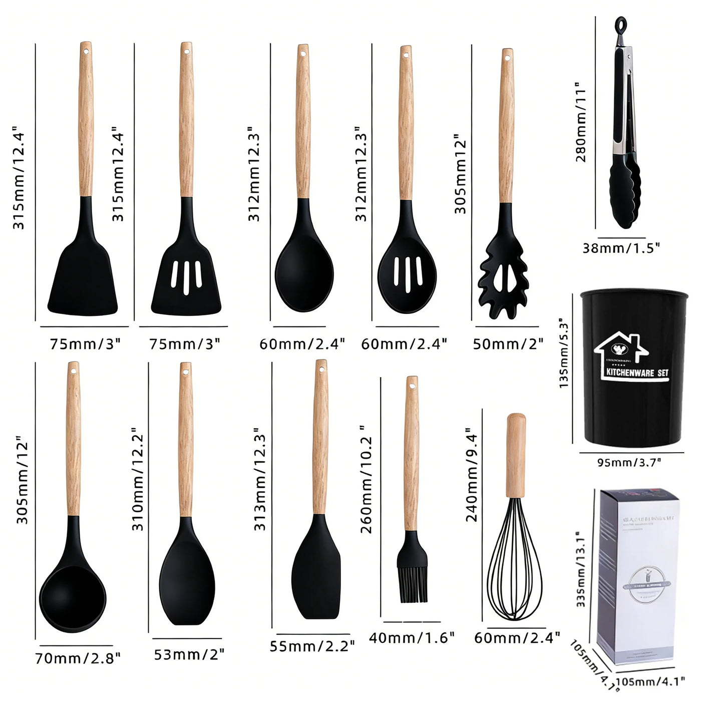 Silicone Cooking Utensils Set, 12-Piece Silicone Kitchen Utensils for Nonstick Cookware, 446°F Heat Resistant