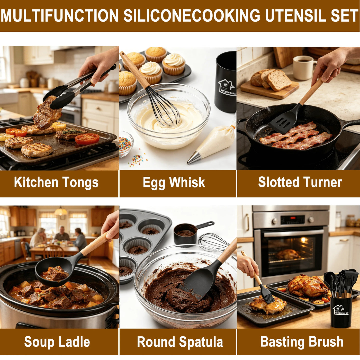 Silicone Cooking Utensils Set, 12-Piece Silicone Kitchen Utensils for Nonstick Cookware, 446°F Heat Resistant