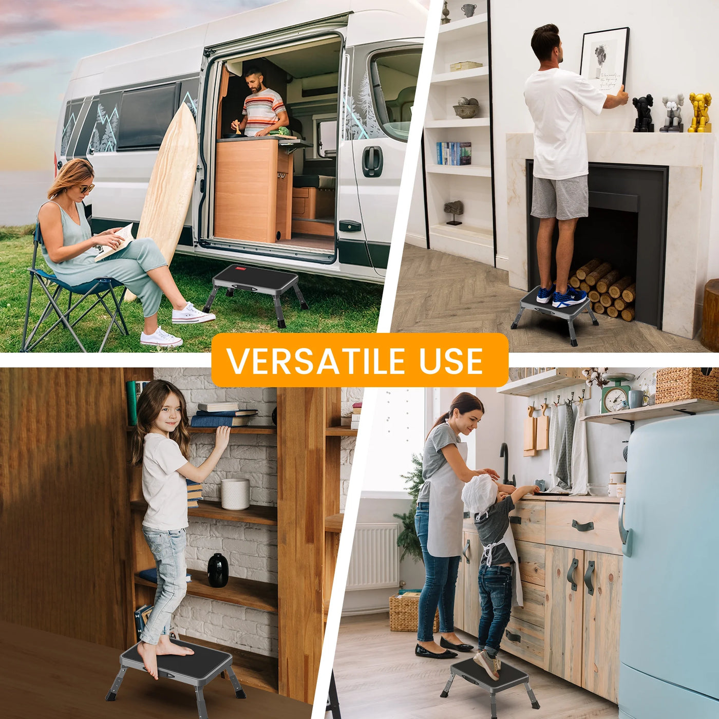 Adjustable Step Stool with A Non-slip Platform, Foldable Step Ladder with Thick Rubber Feet for Adults or Children in Kitchen, Bedroom, Office, RV