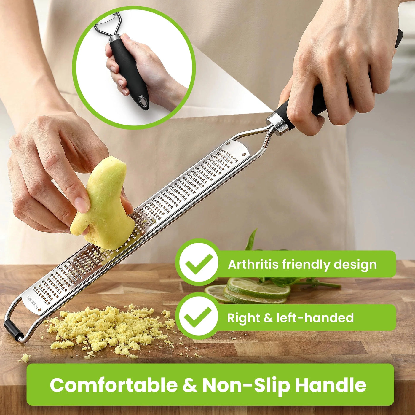 Stainless Steel Lemon Zester Grater with Handle, Garlic, Cheese, Parmesan, Nutmeg, Lime, Ginger Grater, Heavy Duty Kitchen Tool
