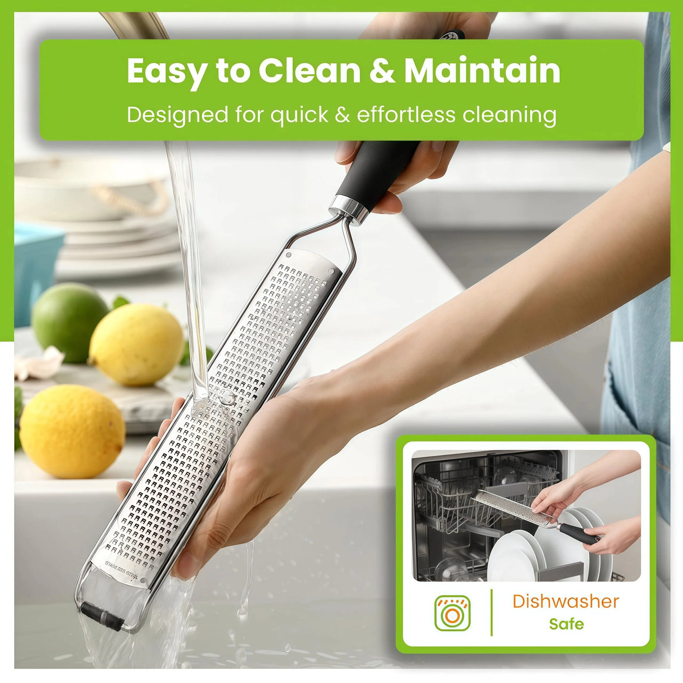 Stainless Steel Lemon Zester Grater with Handle, Garlic, Cheese, Parmesan, Nutmeg, Lime, Ginger Grater, Heavy Duty Kitchen Tool
